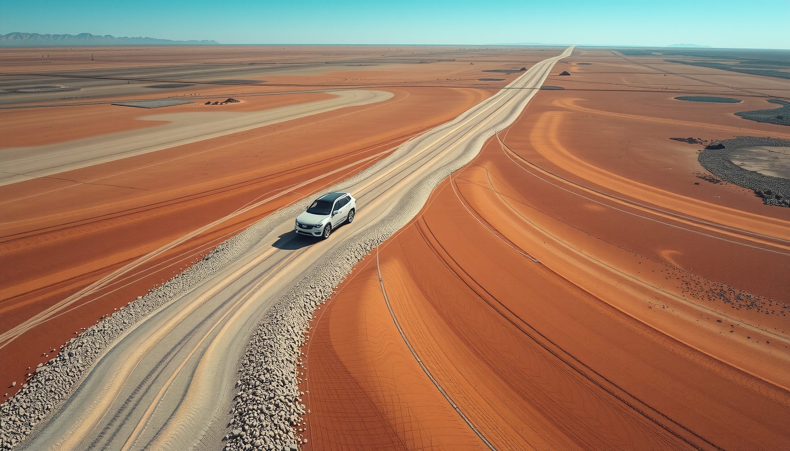 Isolated Car on Desert Road