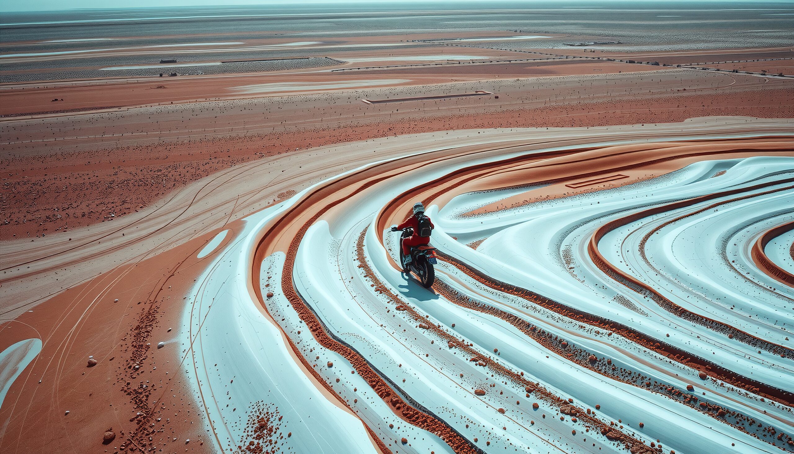 Motorcycle on striking sand dunes