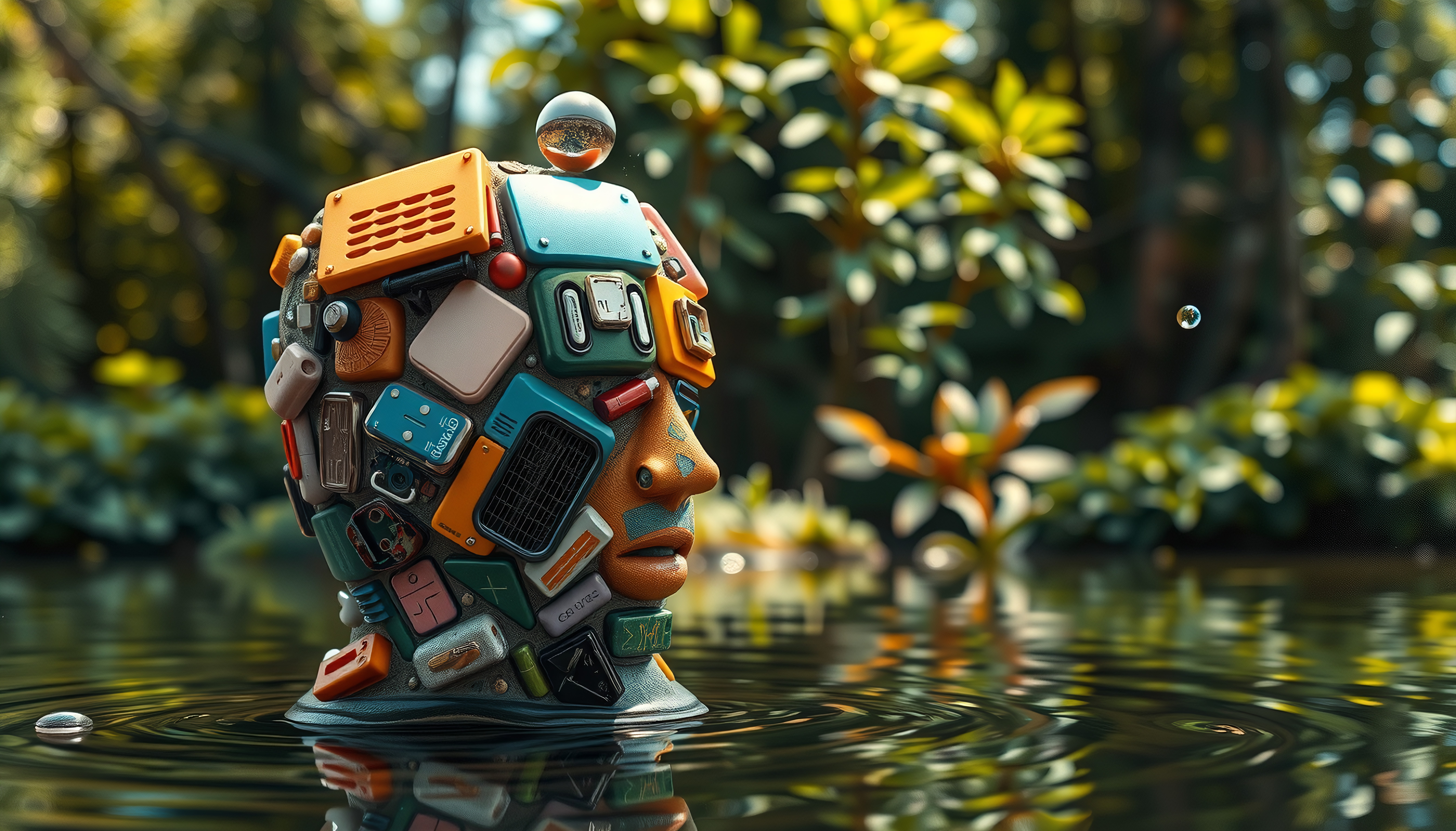 Steampunk Robot Emerging from Water