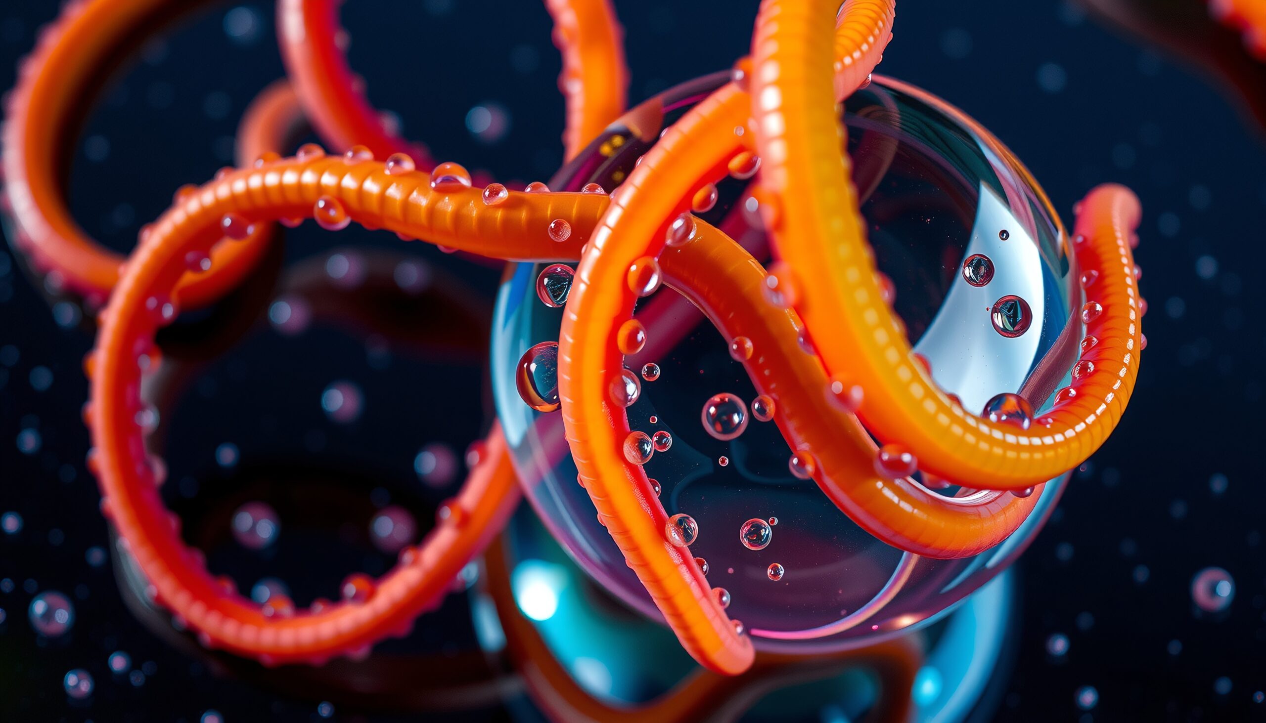 Colorful Tendrils Surround Glass Sphere