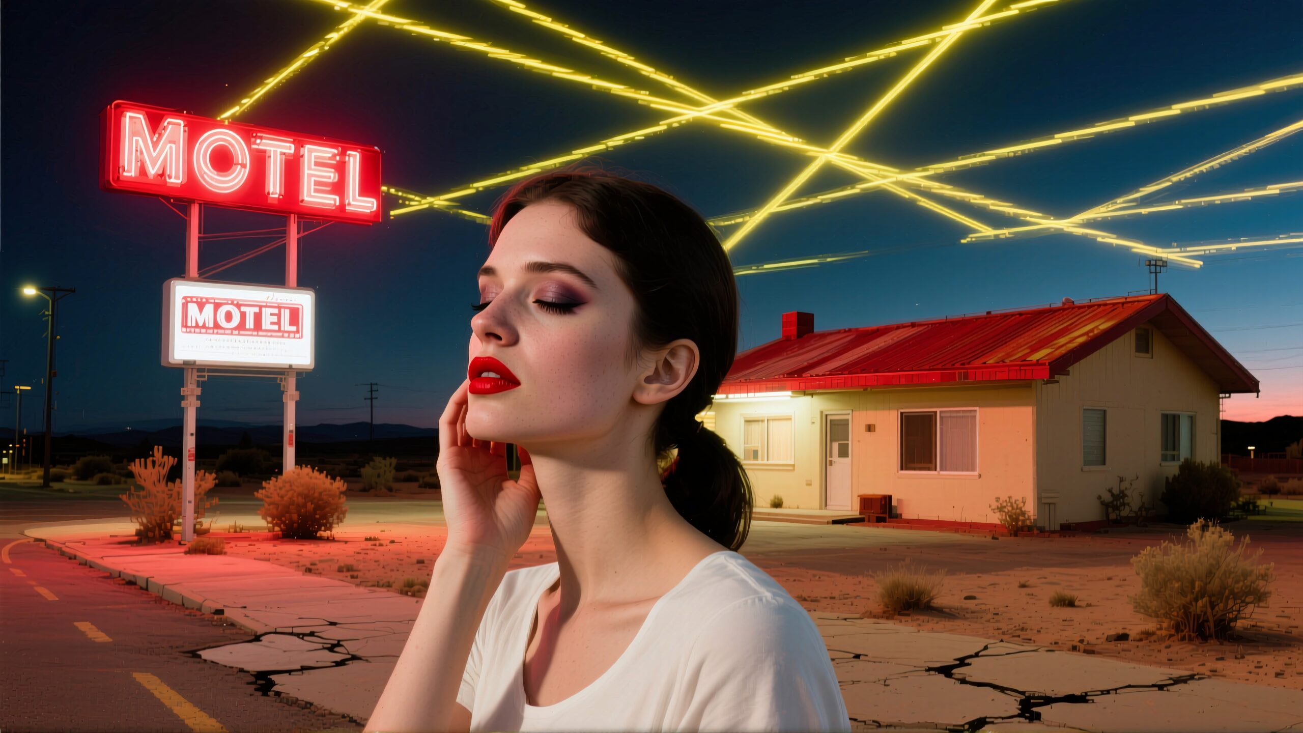 Motel Scene with Neon Lights