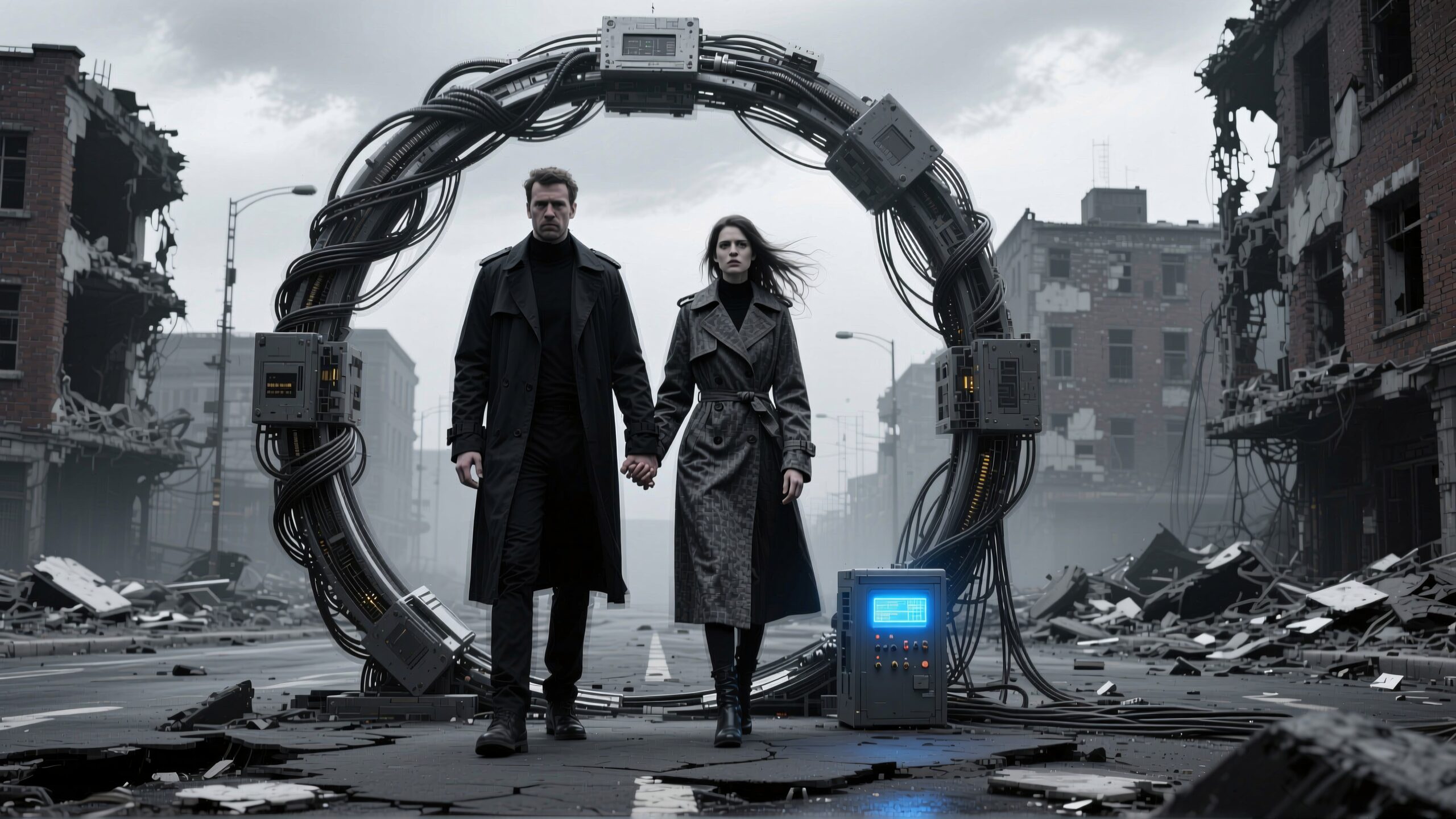 Couple Facing Futuristic Portal