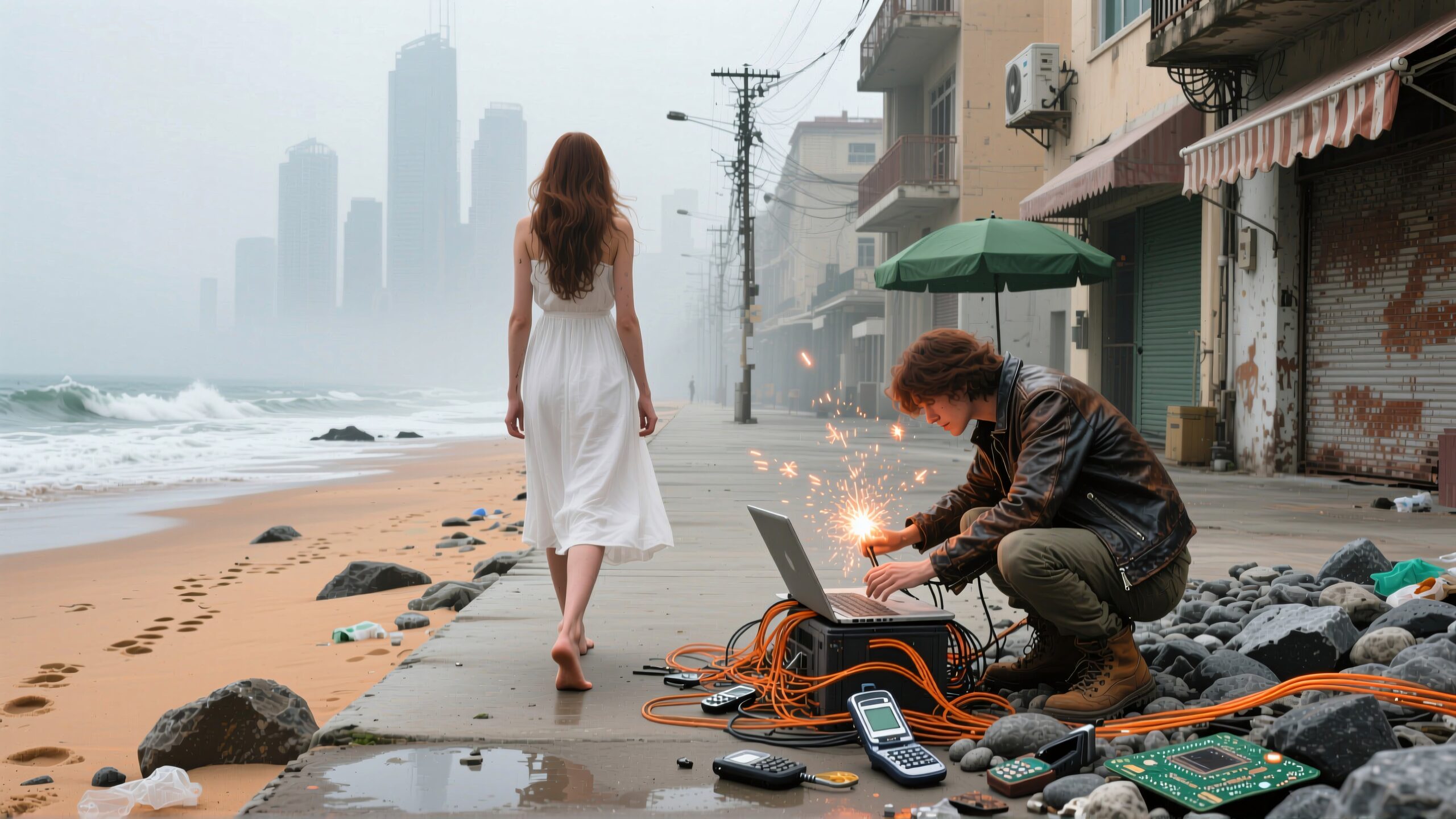 Urban Beachside Tech Repair Scene