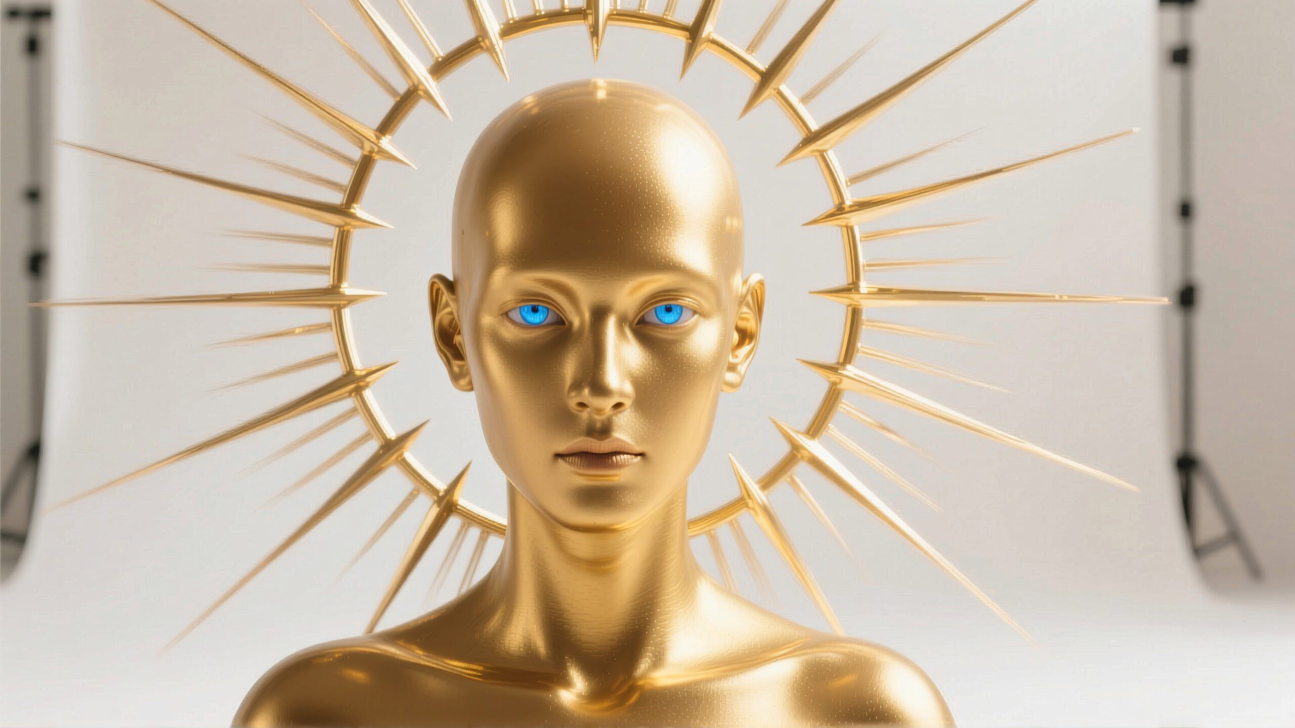 Golden Sculpture with Spiked Halo