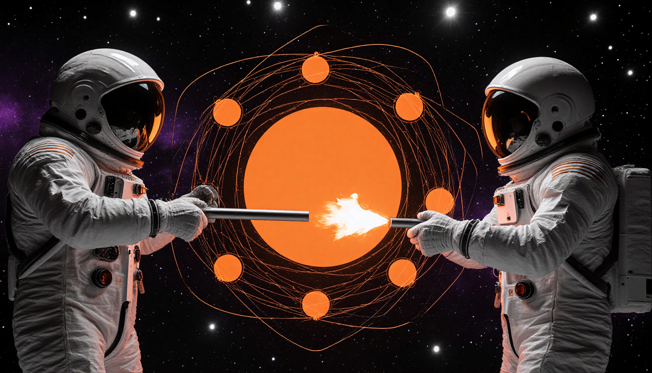 Astronauts Duel with Fiery Torches