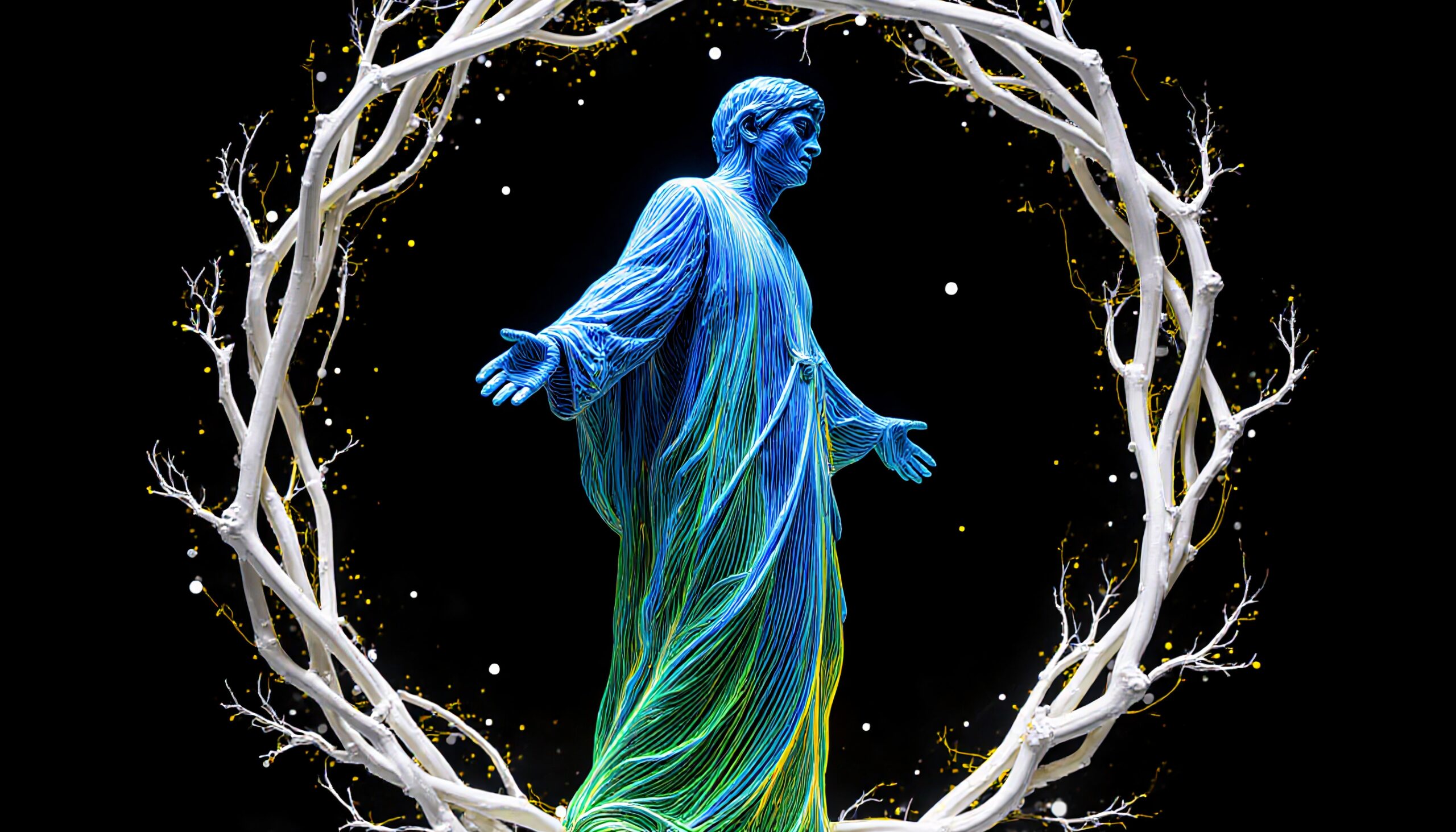 Graceful Figure Amidst Twisting Branches