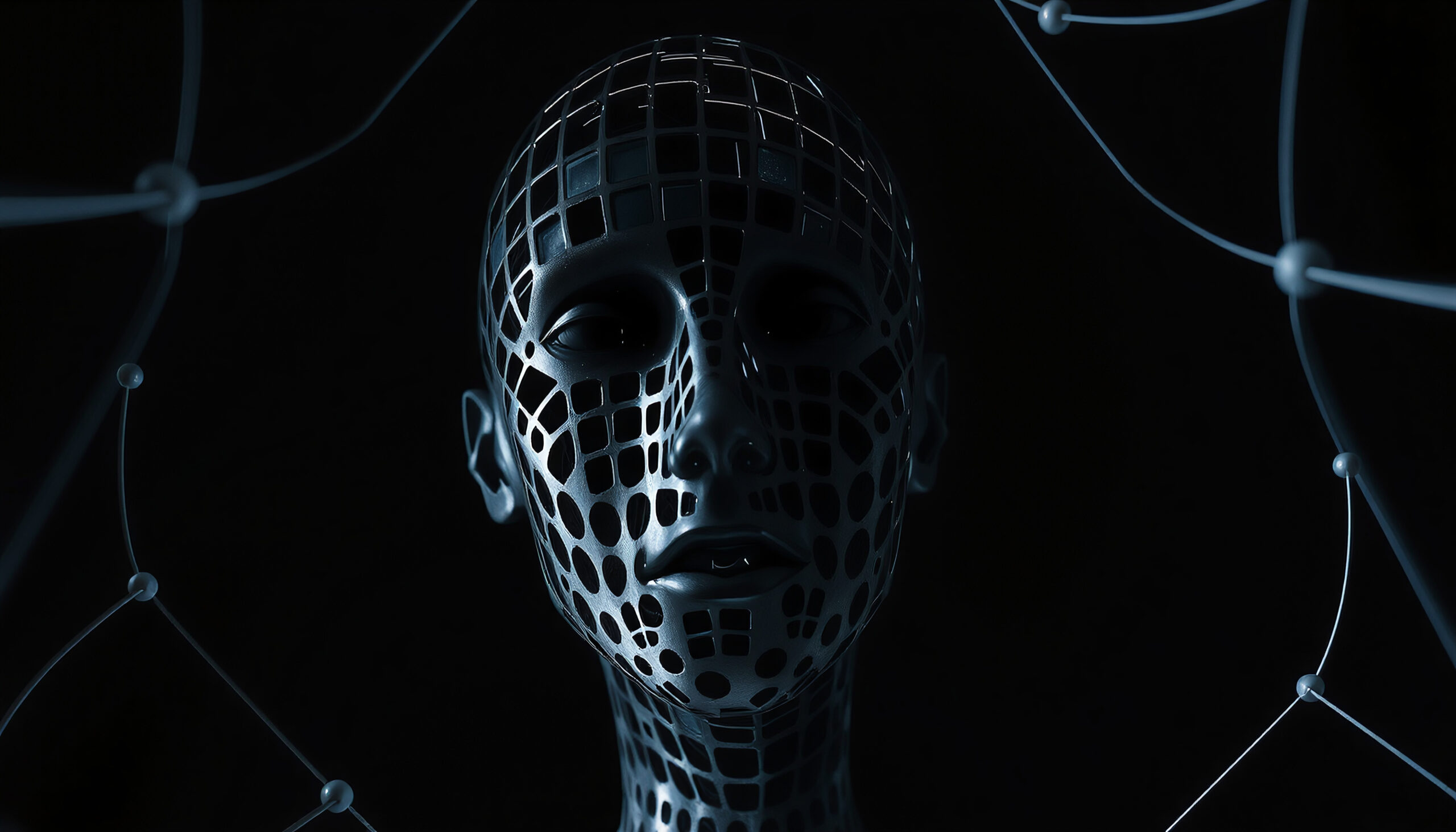 Futuristic Cybernetic Head with Grid Structure