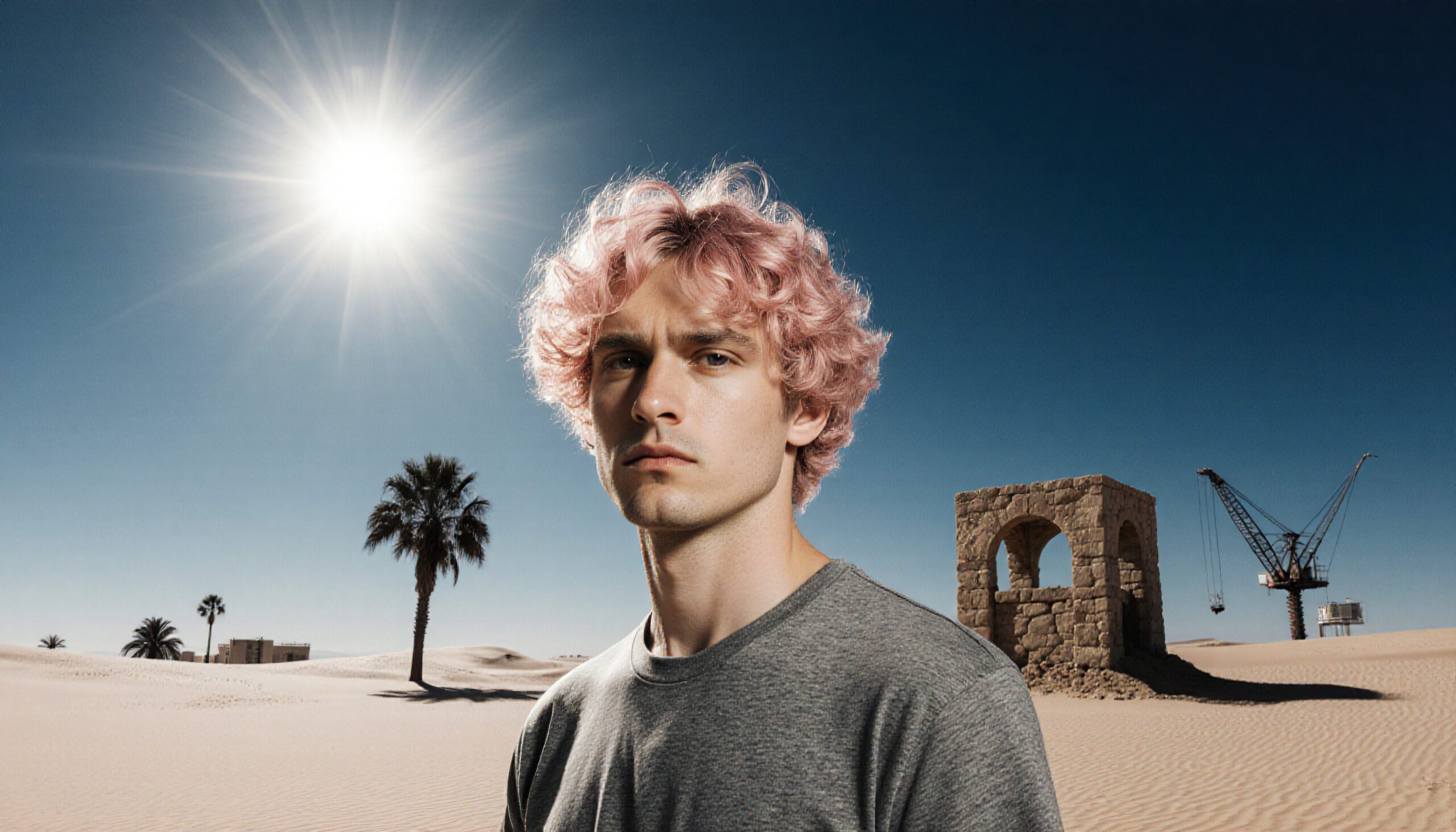 Pink-Haired Person in Desert