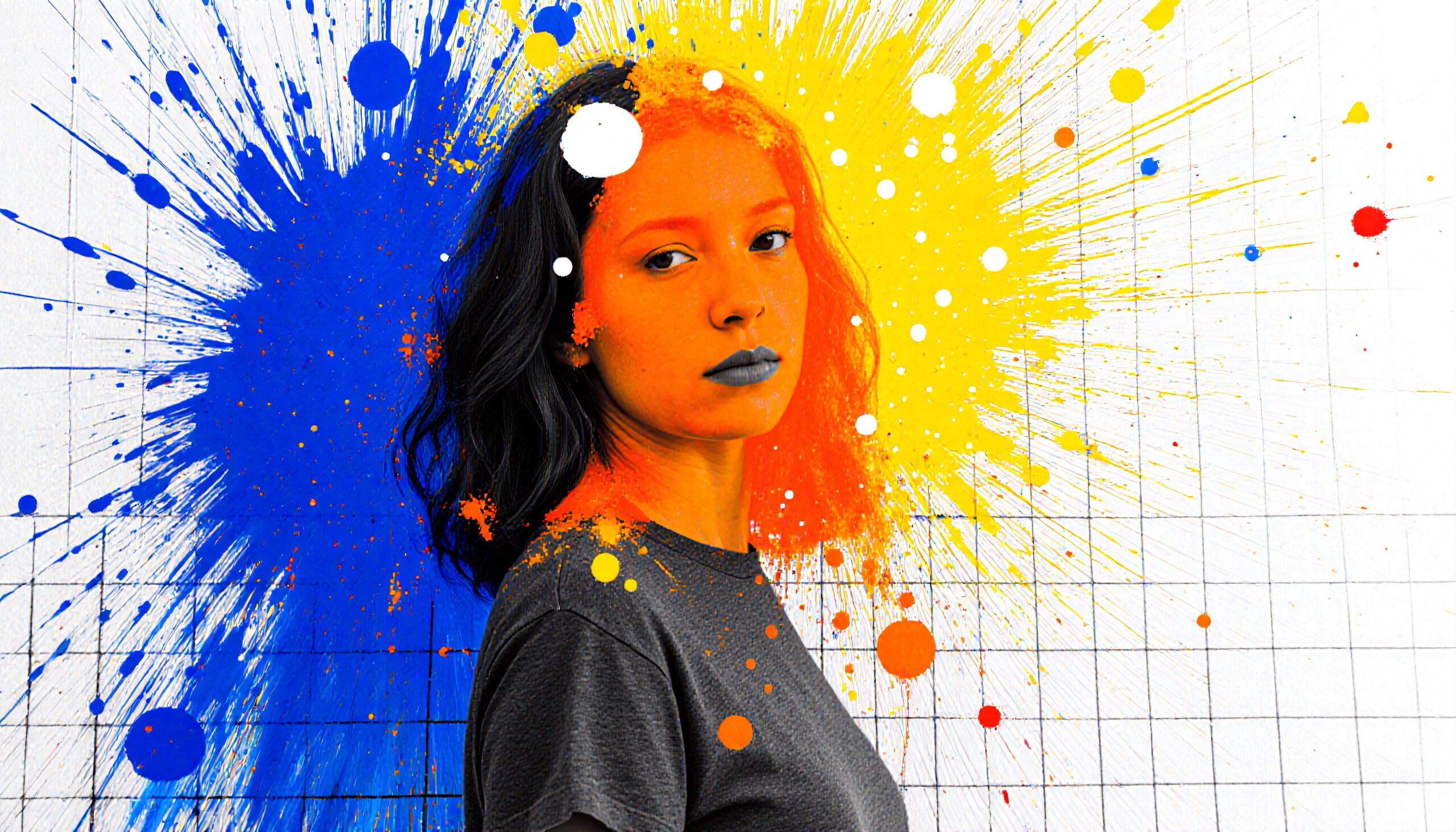 Colorful Portrait Amidst Paint Explosion