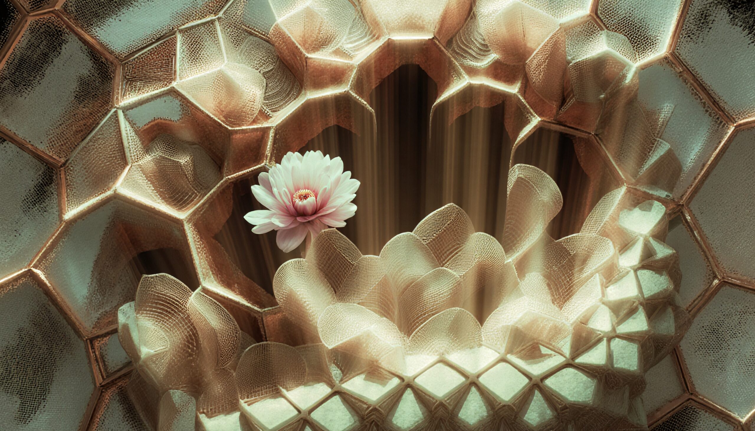 Floral Harmony Amidst Geometric Art