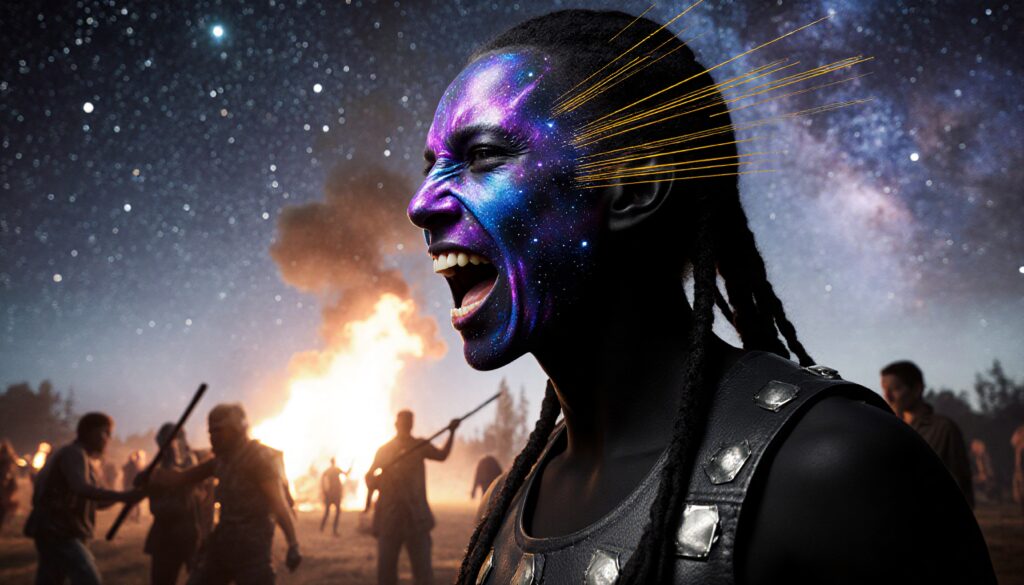 Sci-Fi Portrait of an Energetic Person Under a Starry Night Sky