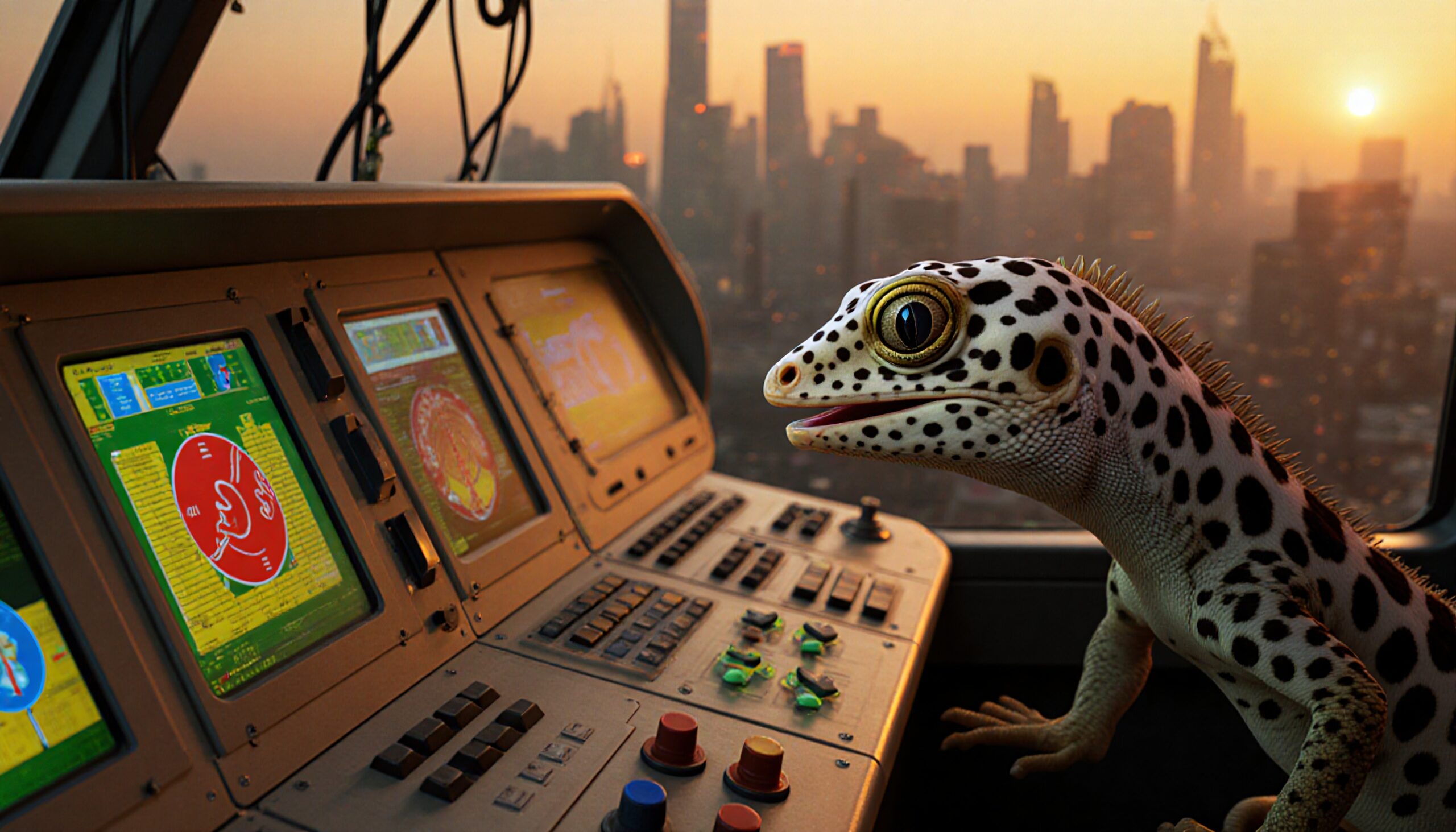 Gecko in Futuristic Cockpit Command