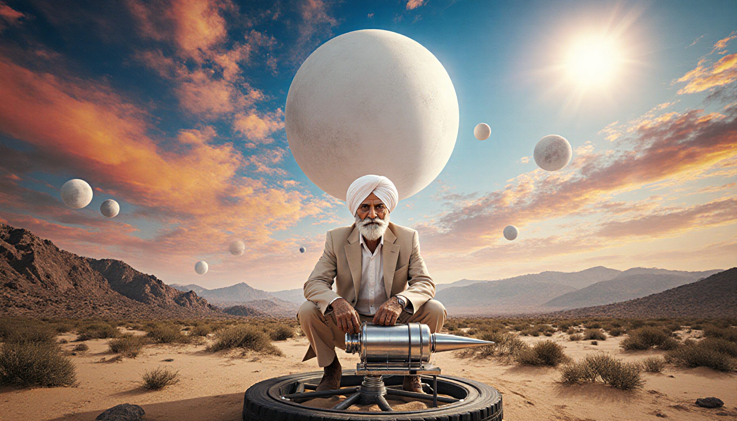 Surreal Desert Scene with Spheres