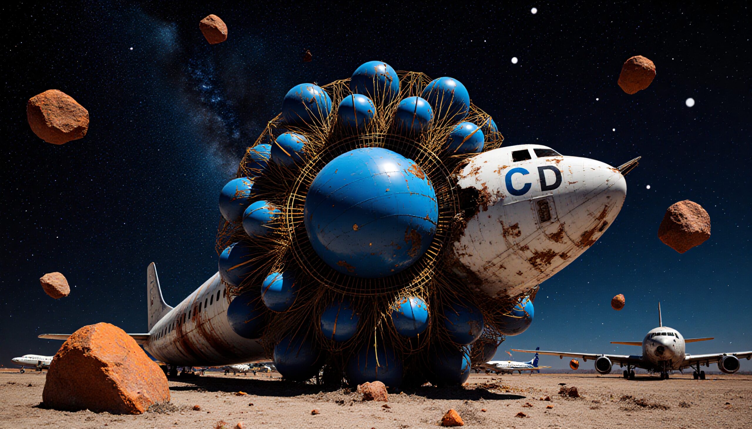 Surreal Airplane and Spheres Landscape