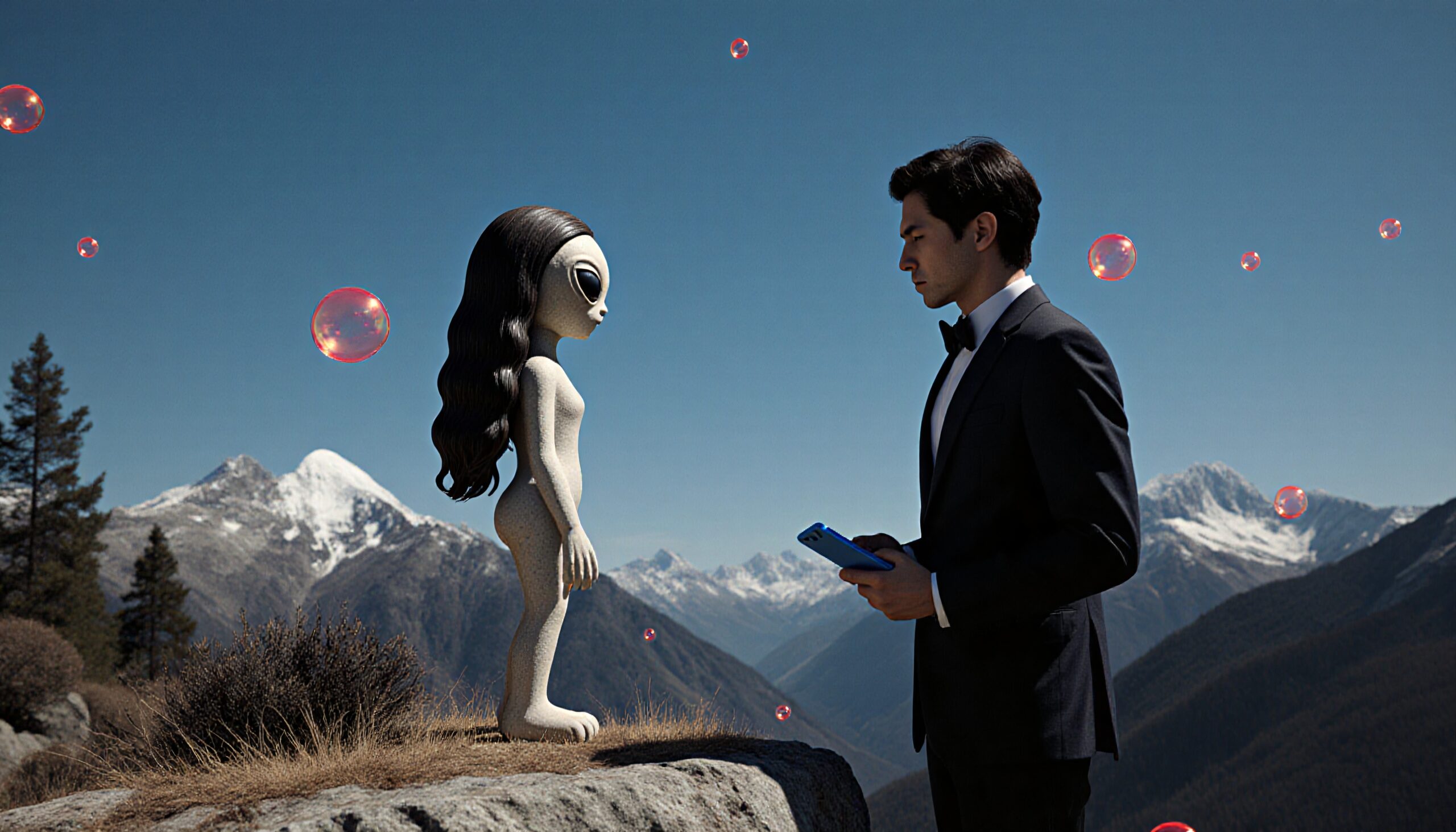 Alien Encounter in Mountain Landscape