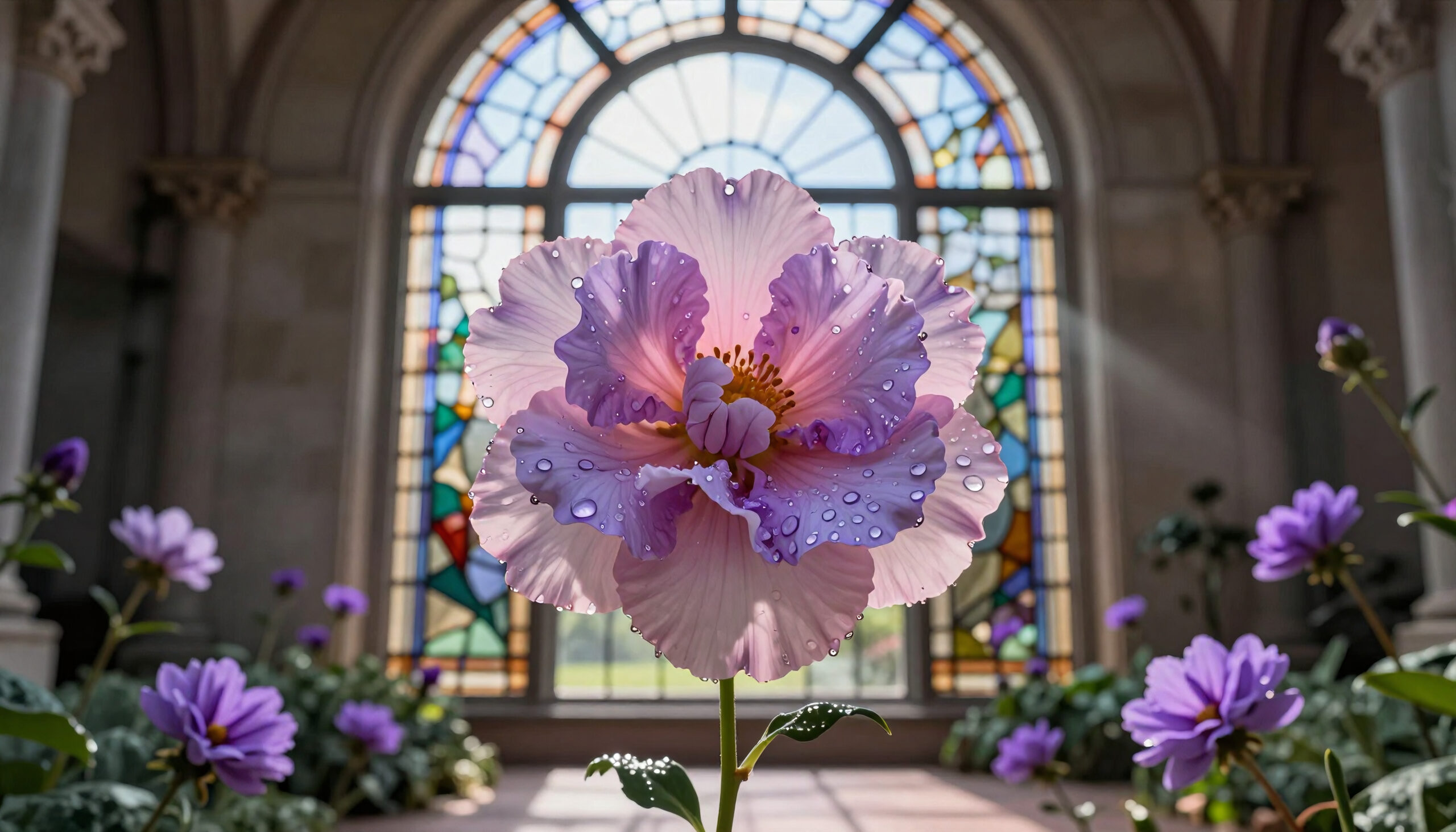 A Dew-Kissed Pink and Purple Peony Bloom