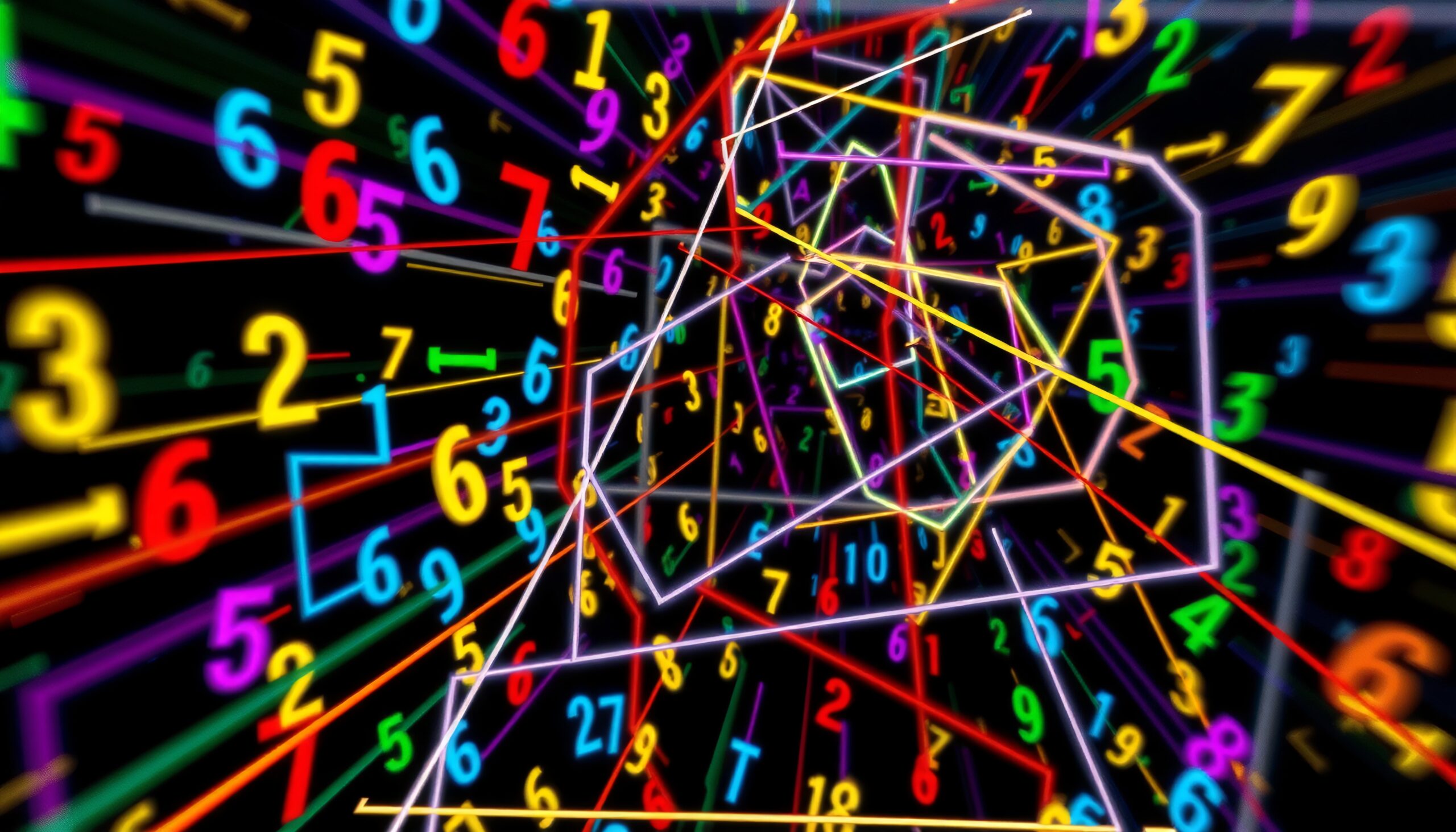 Abstract network of intersecting lines and numbers