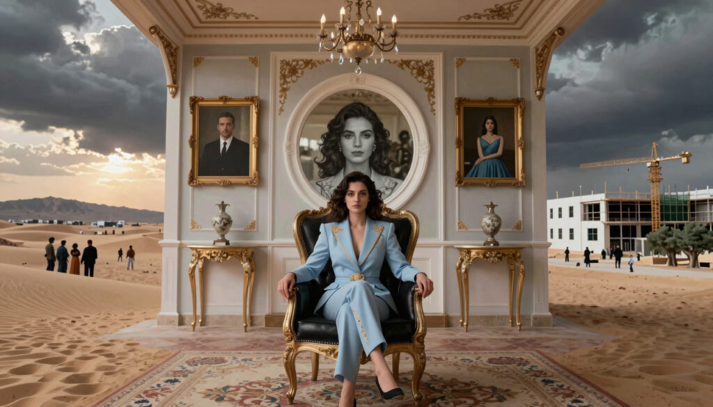 Elegant Businesswoman in Opulent Room with Desert Construction V