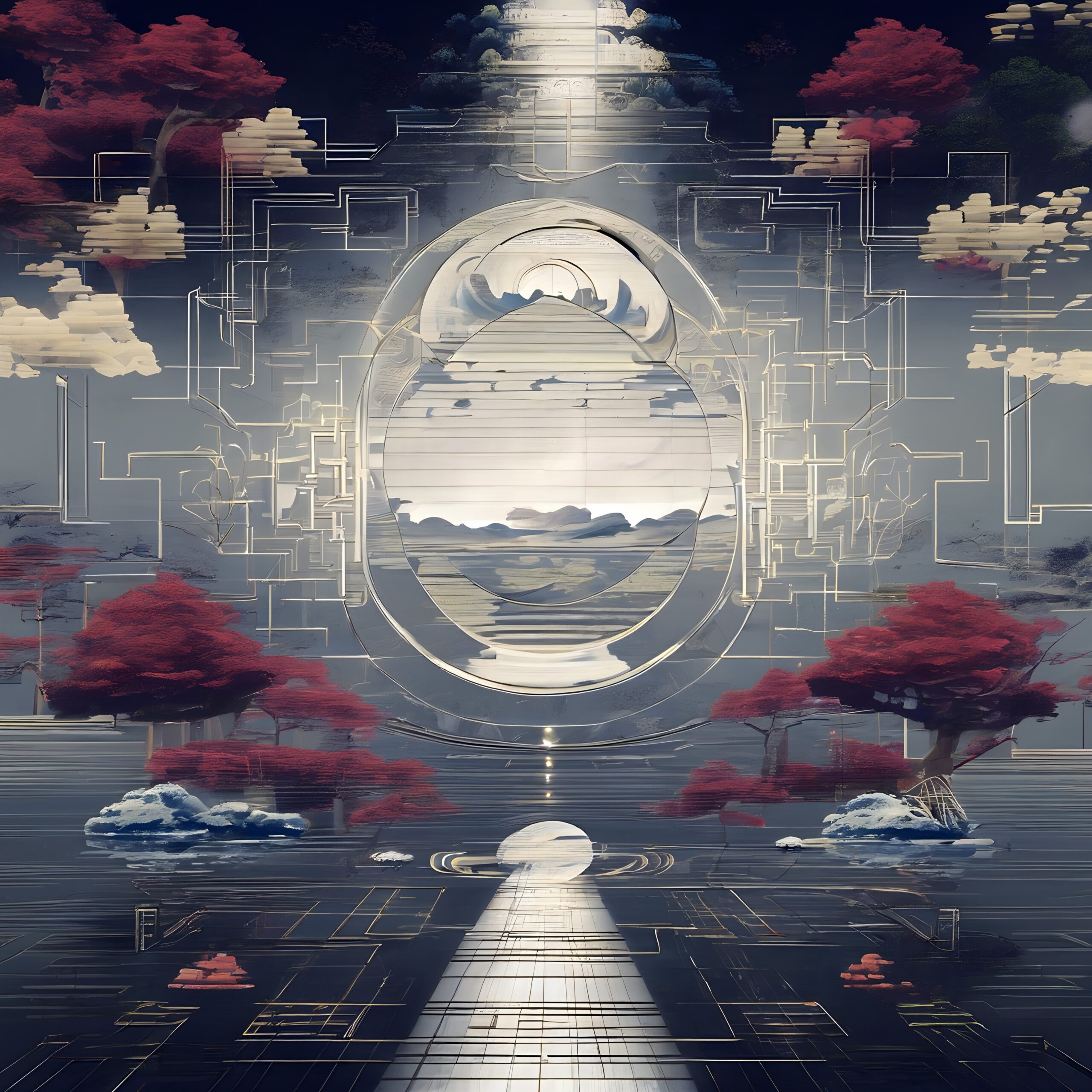 Abstract Dreamscape with Red Trees