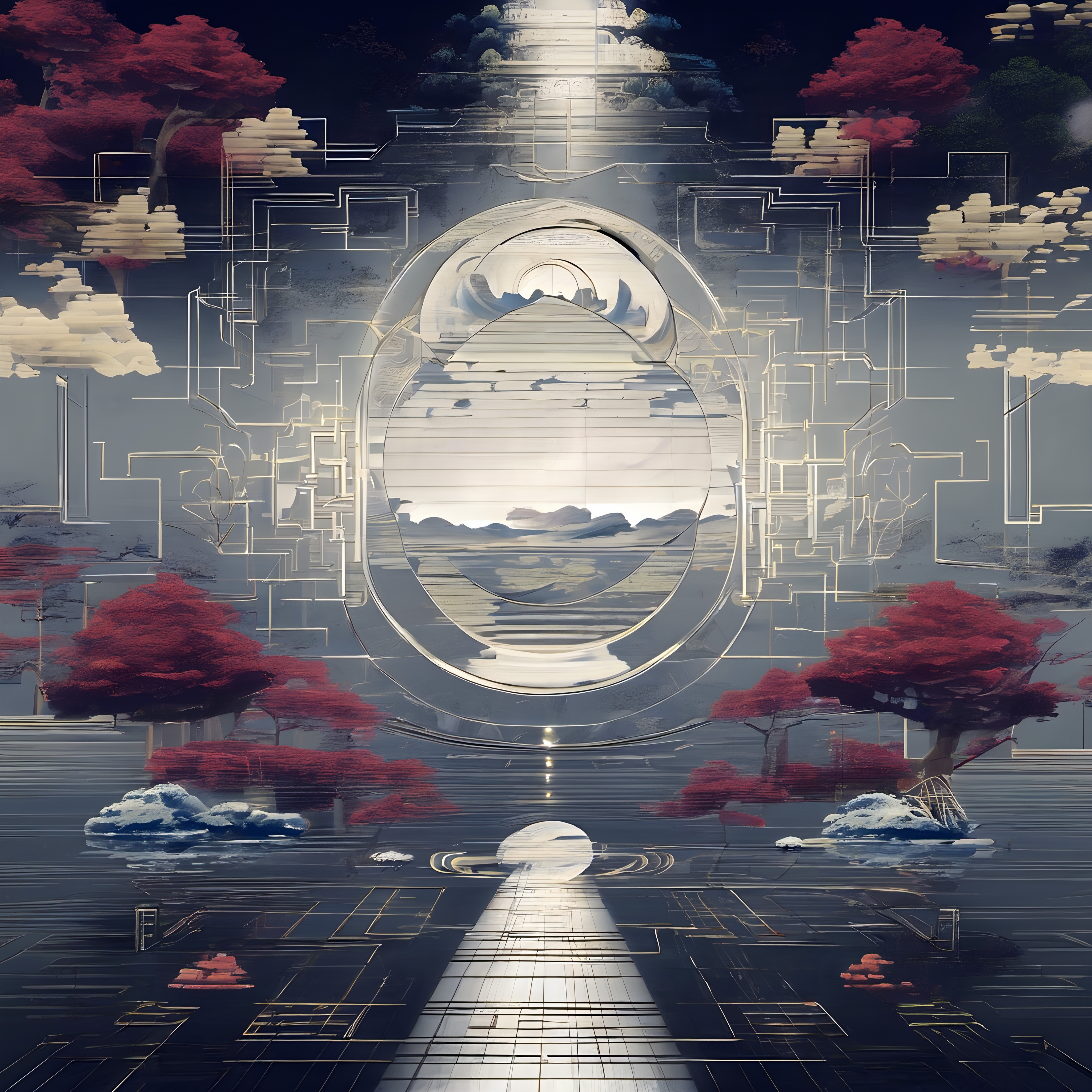 Abstract Dreamscape with Red Trees