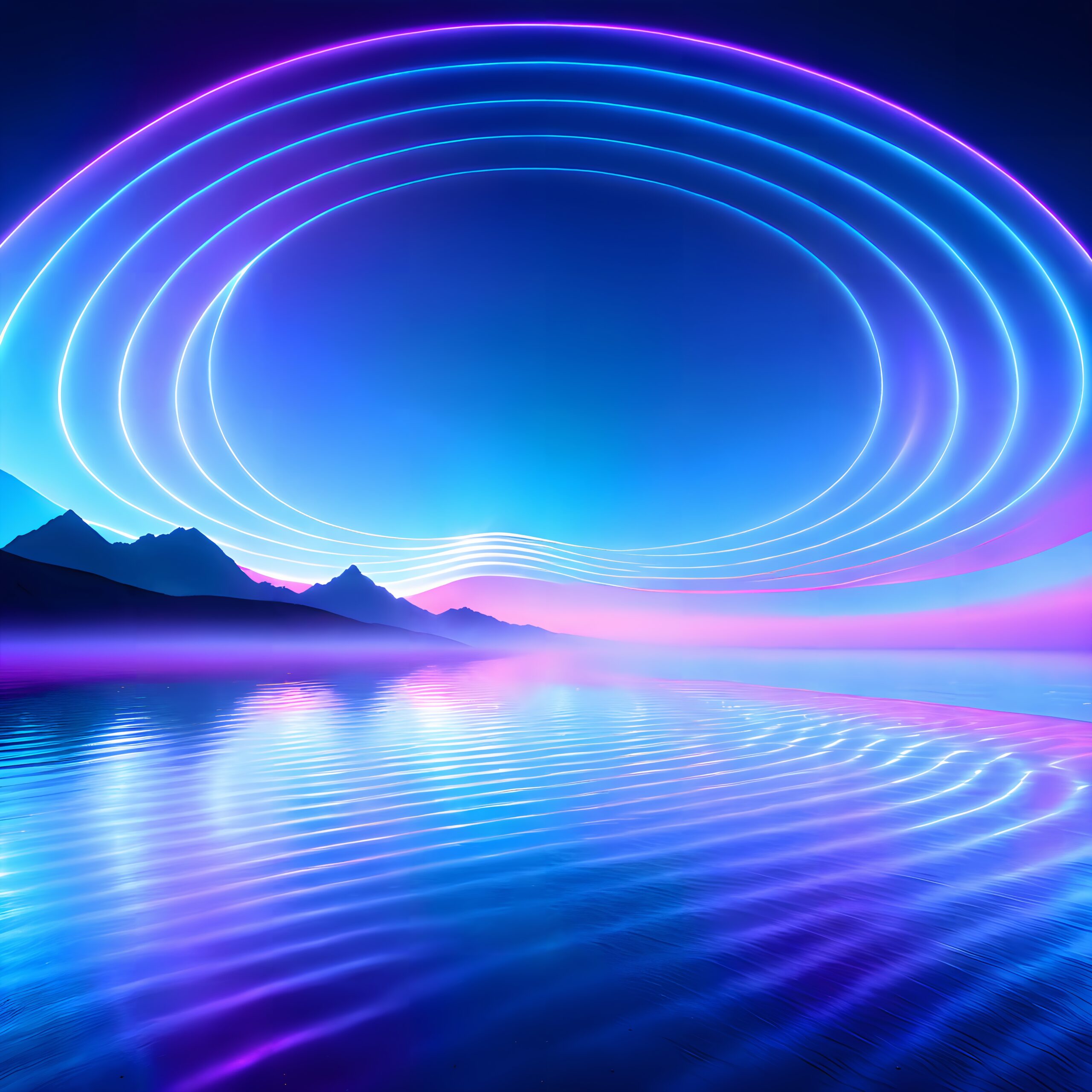 Futuristic Neon Landscape Reflections