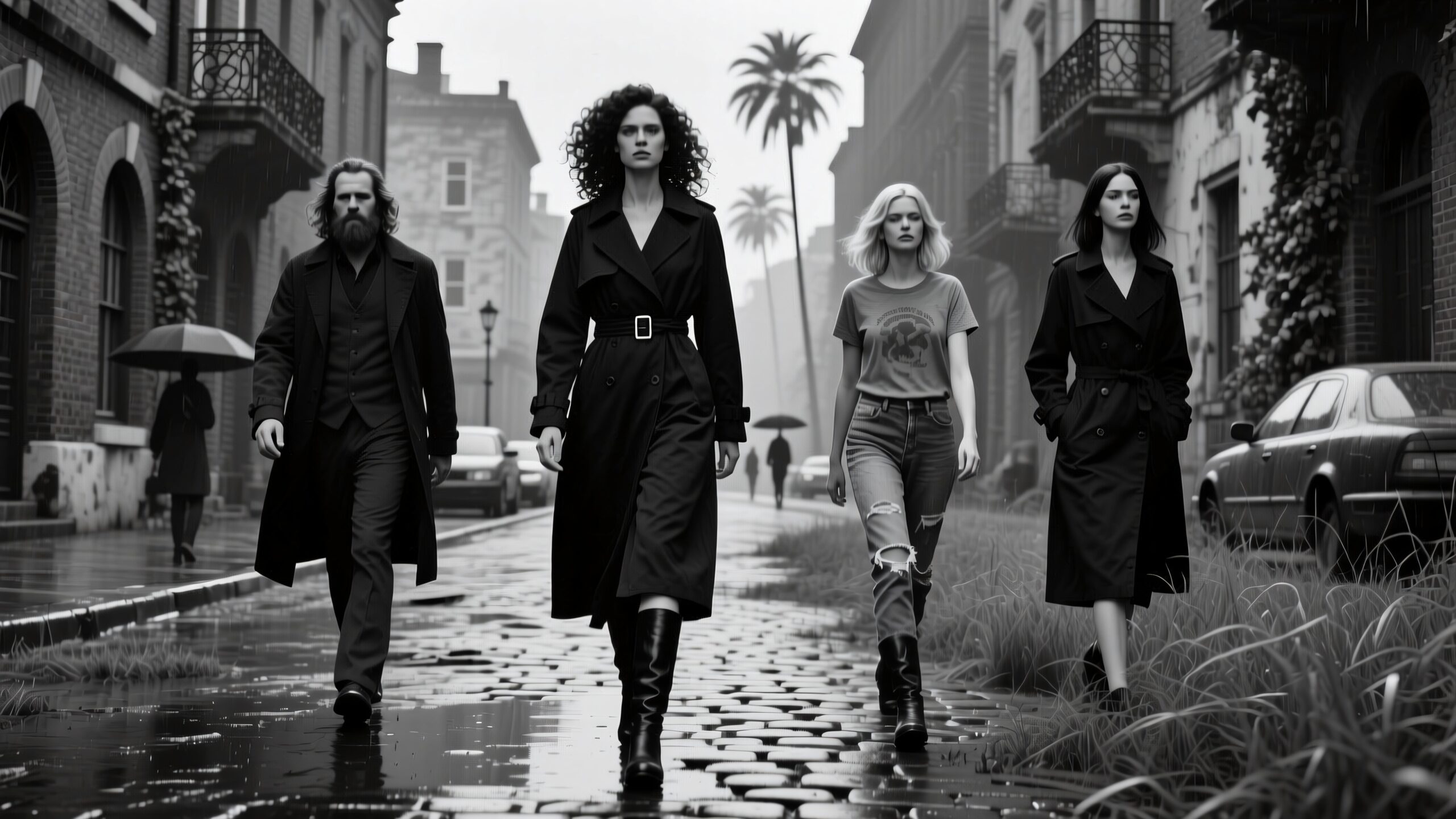 Stylish Walk in Rainy City