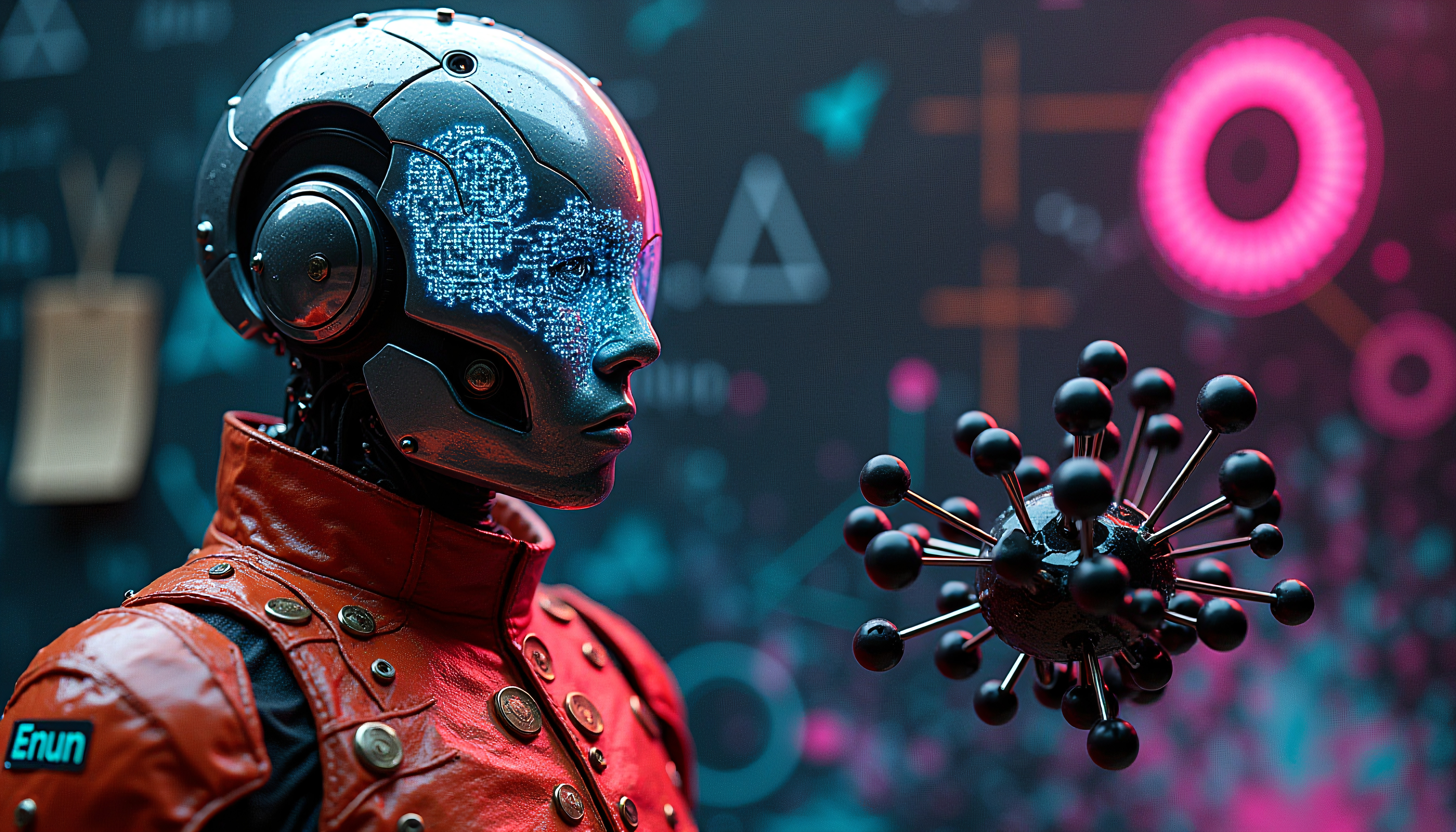 Android Portrait with Virus Particle