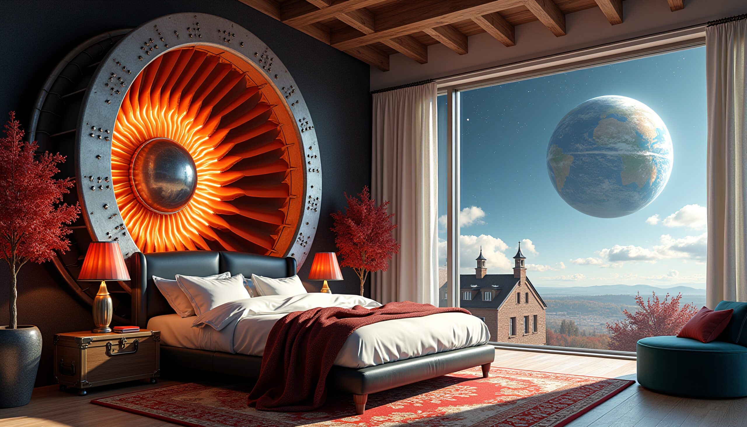 Futuristic Bedroom With Planet View