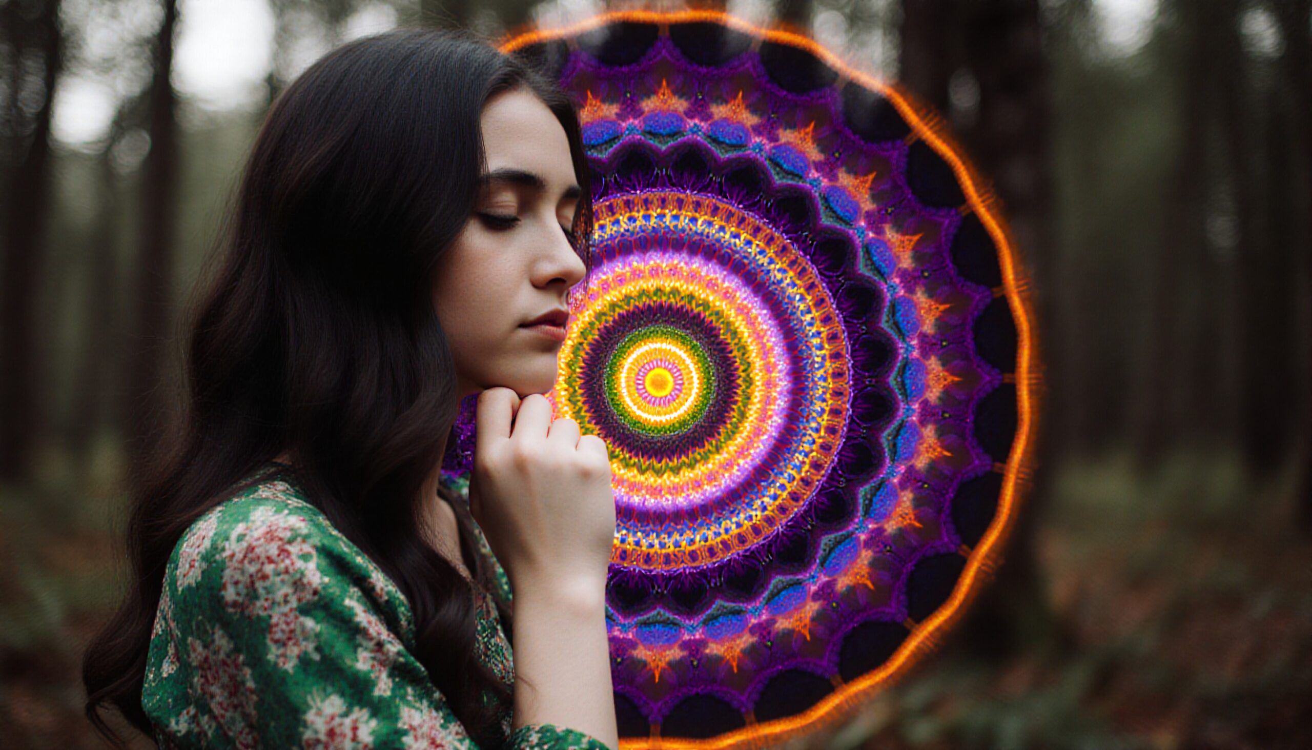 Woman Meditates in Vibrant Mandala