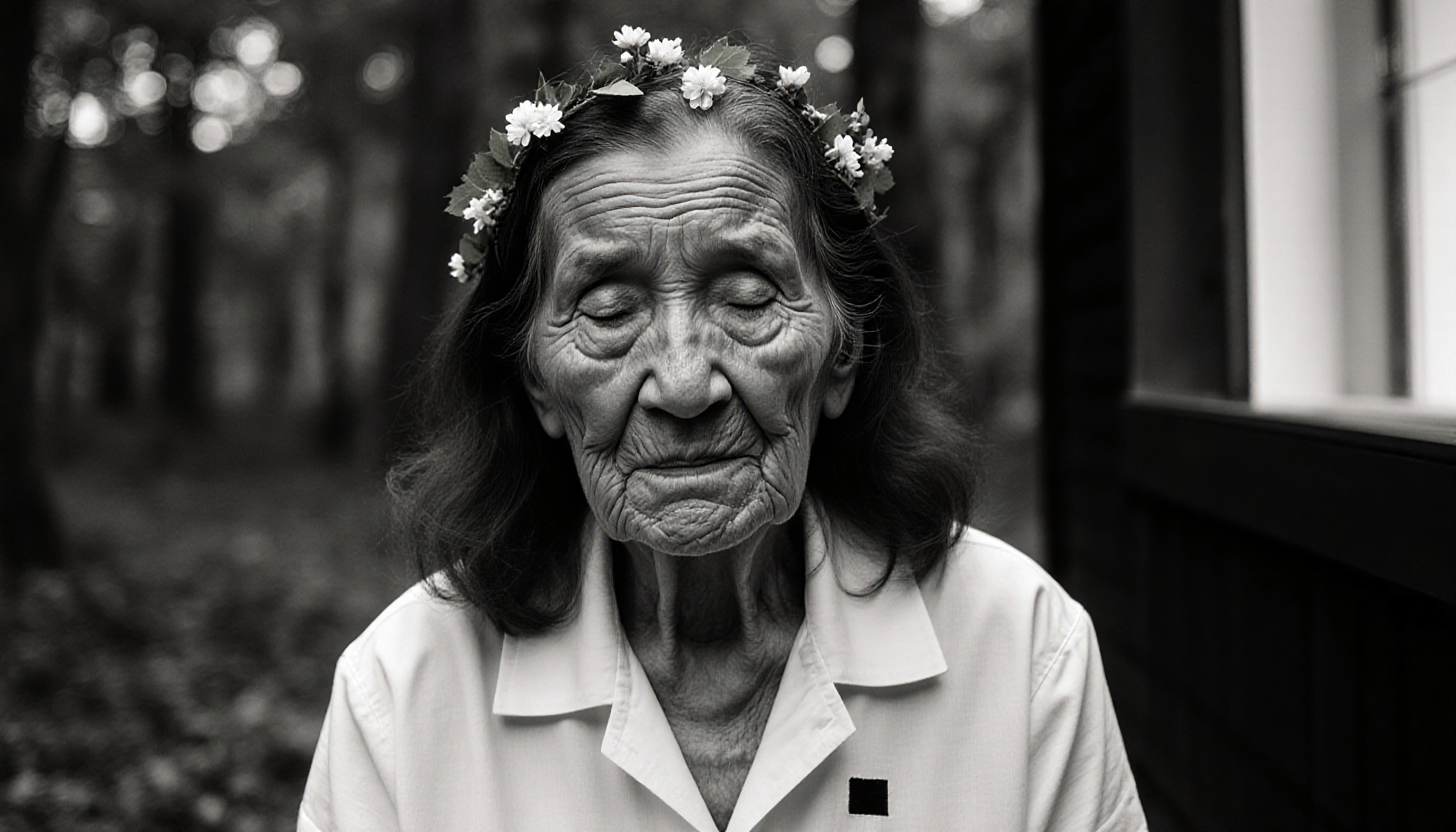 Elderly Woman with Floral Crown