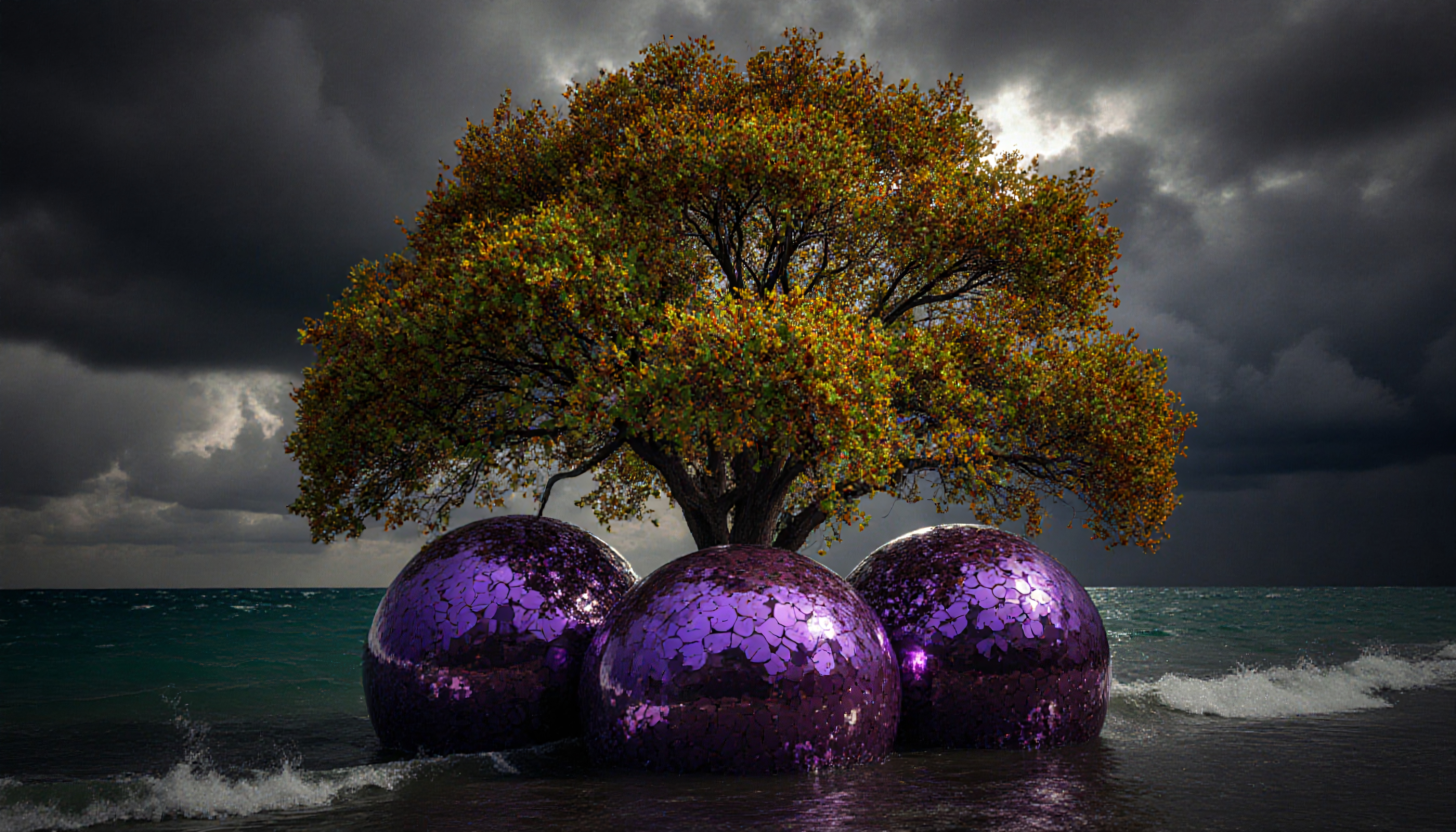 Surreal Tree and Spheres Artwork