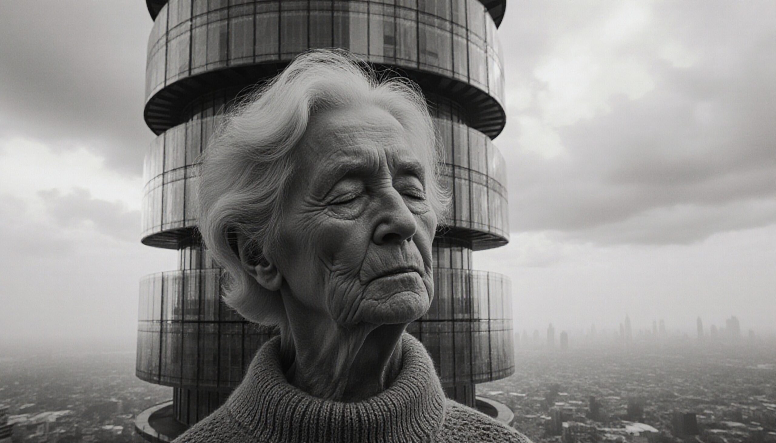 Elderly Woman Urban Contemplation Scene