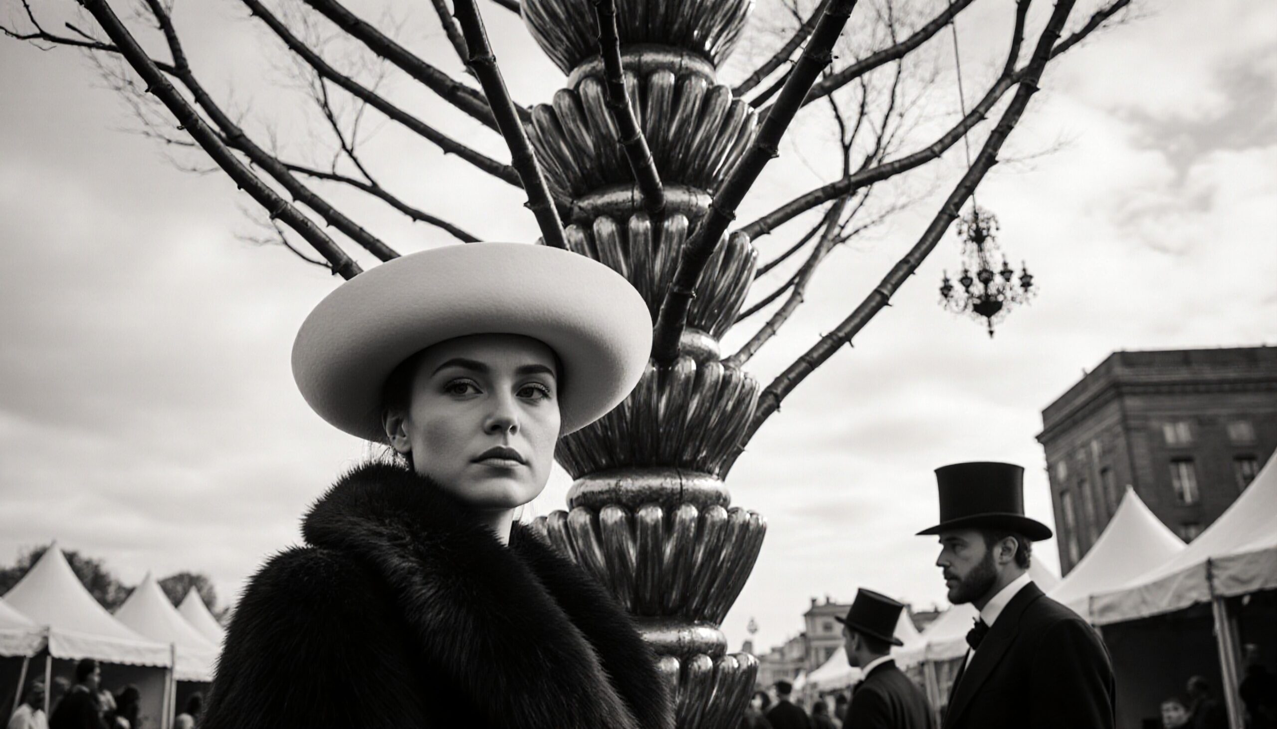 Vintage Elegance Amidst Modern Sculpture