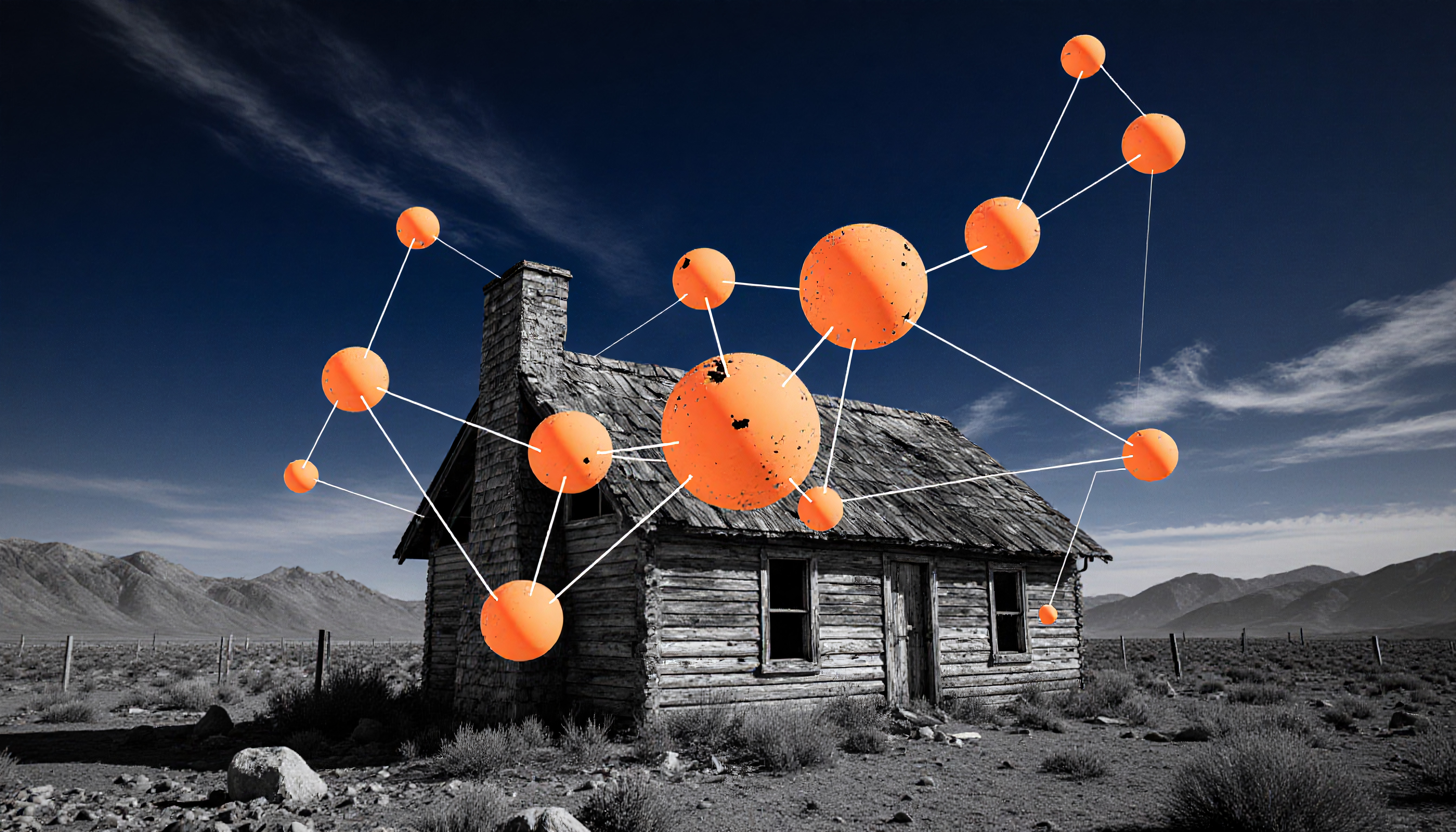 Abstract Digital Concept Overlaying a Historic Cabin