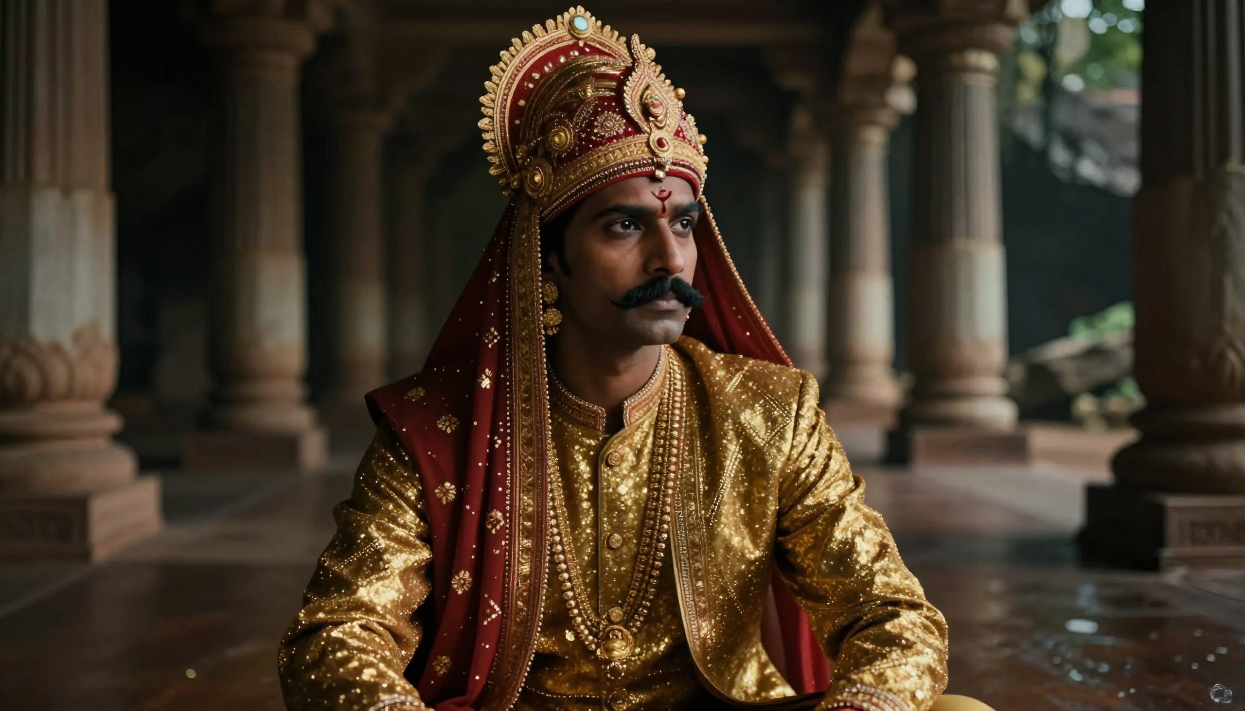 Regal Attire in Historic Setting