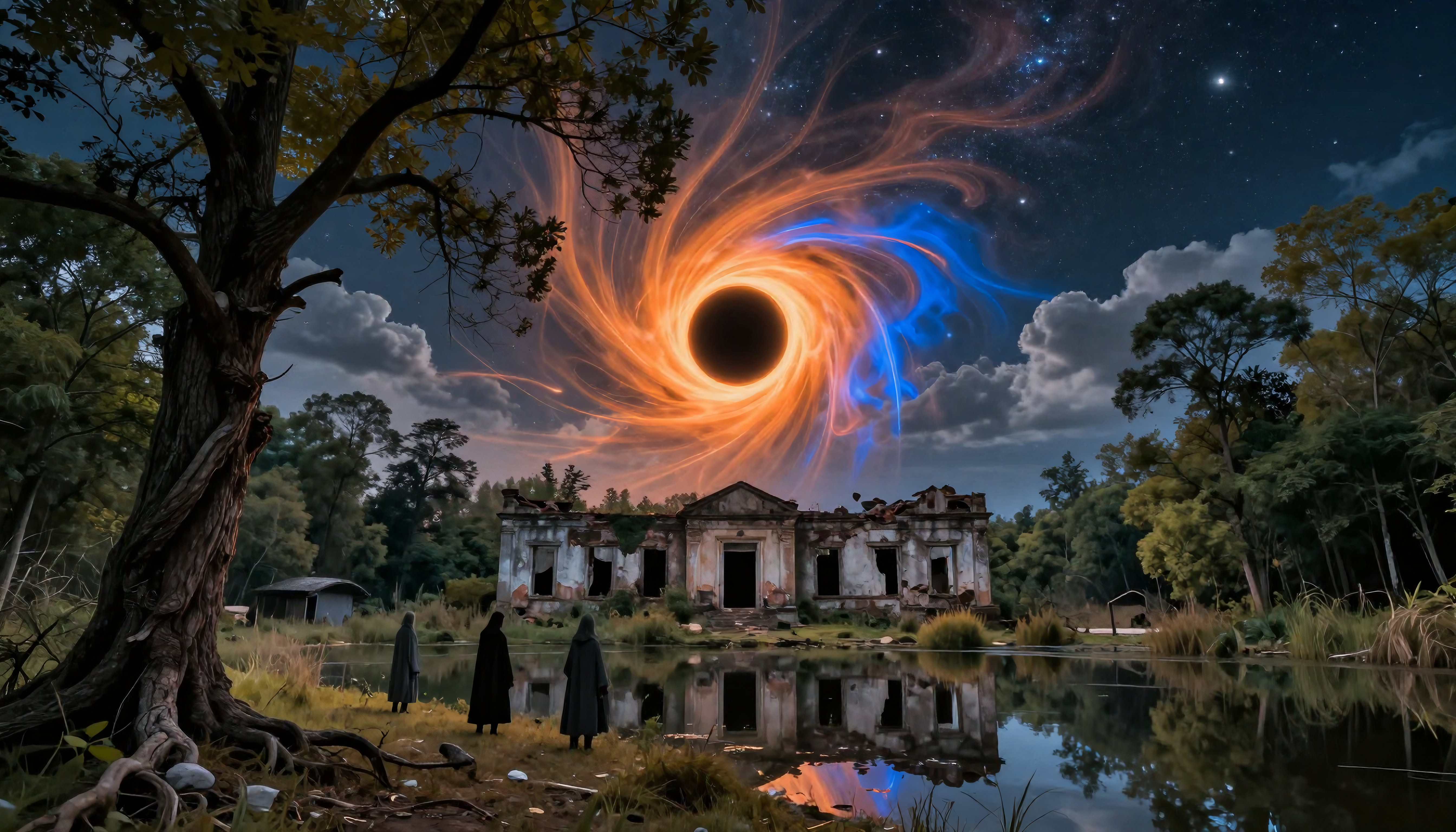 Cosmic Vortex Over Abandoned Estate