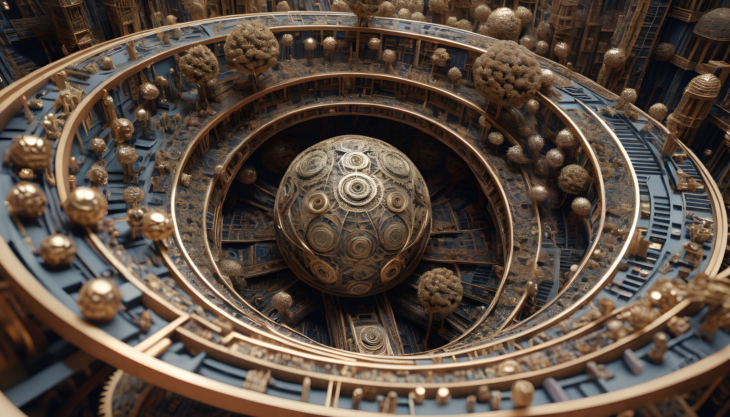 Futuristic Mechanical Spheres Landscape