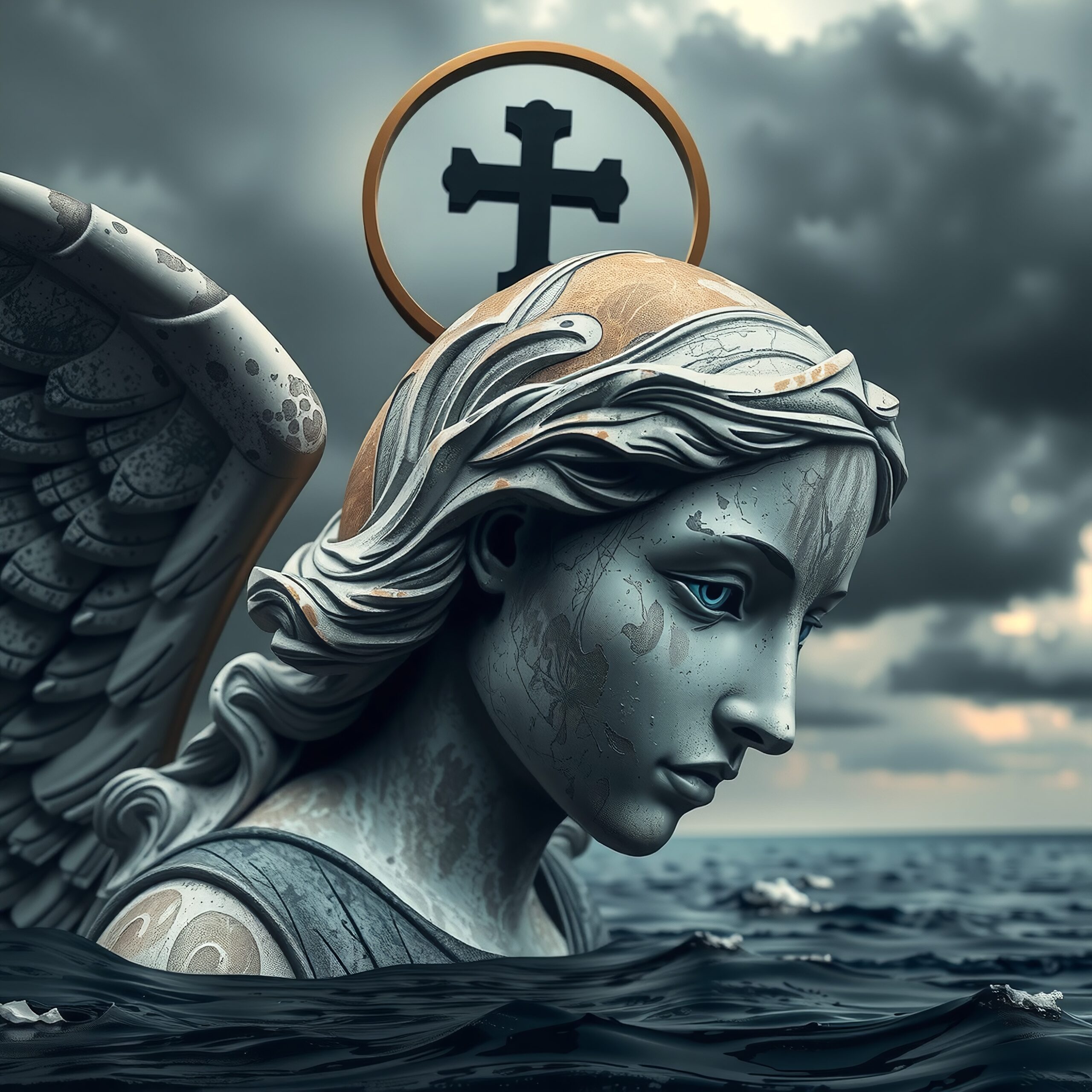Ethereal Angel Amidst Stormy Seas