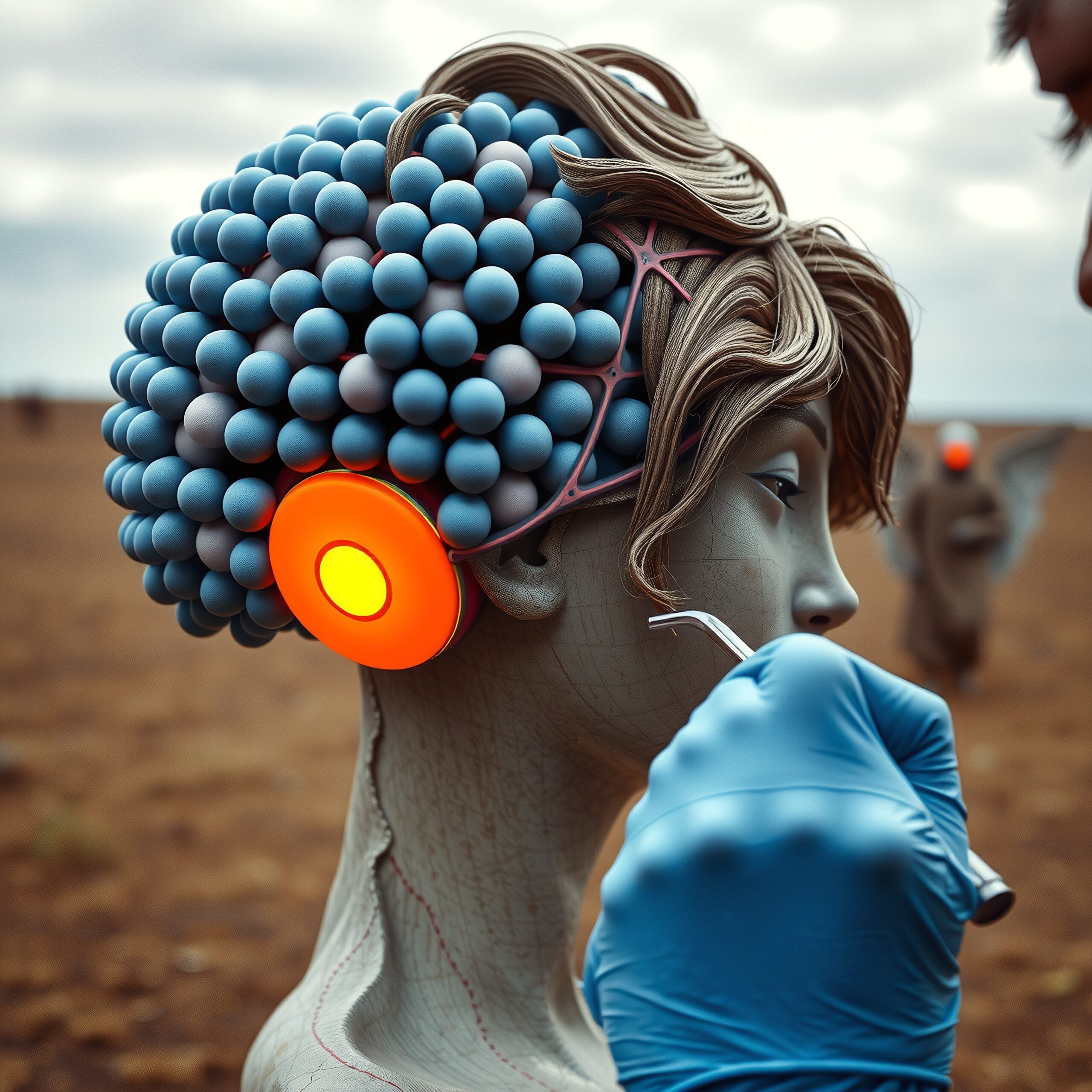 Futuristic Synthetic Head Examination