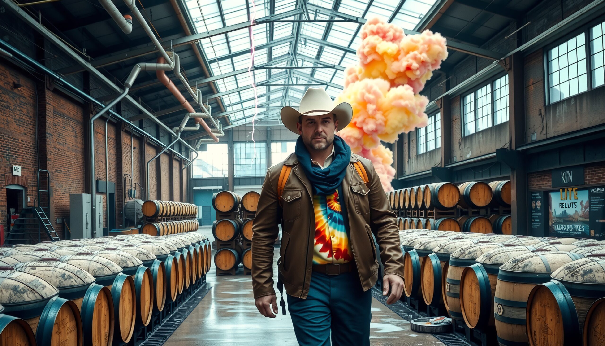 Cowboy Walks Through Barrel Room