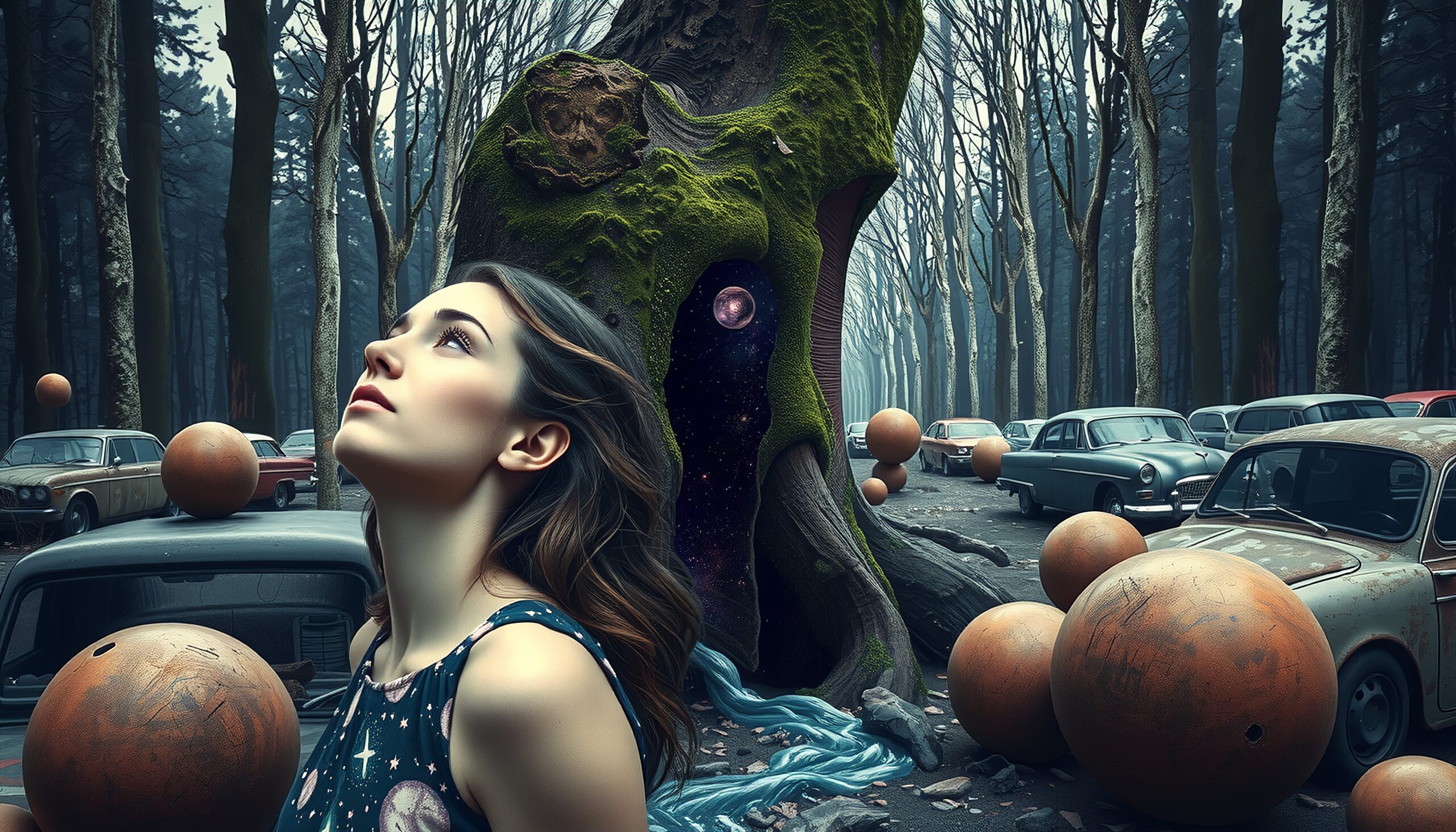 Mystical Forest with Cosmic Elements