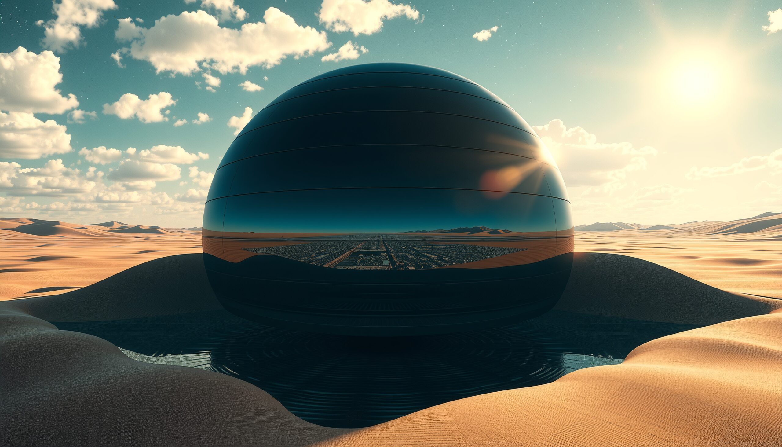 Surreal Sphere in Desert Landscape
