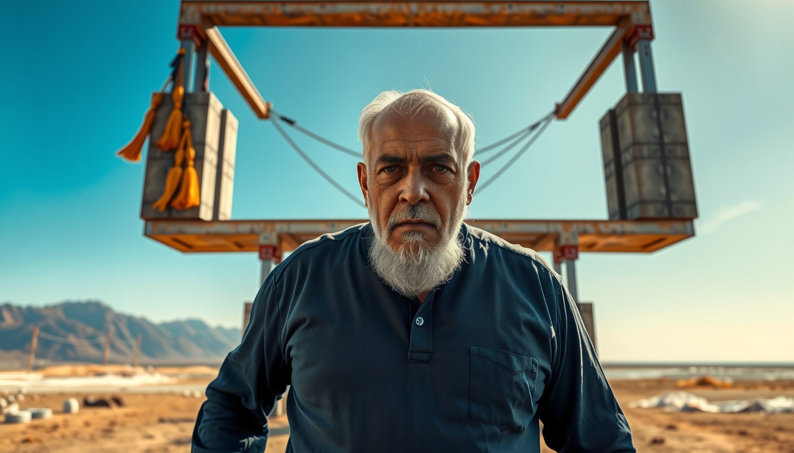 Man Standing by Metal Structure