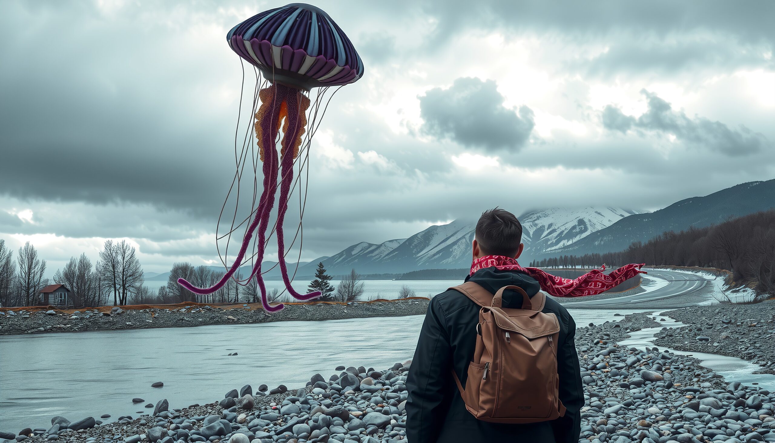 Mysterious Jellyfish in Winter Landscape