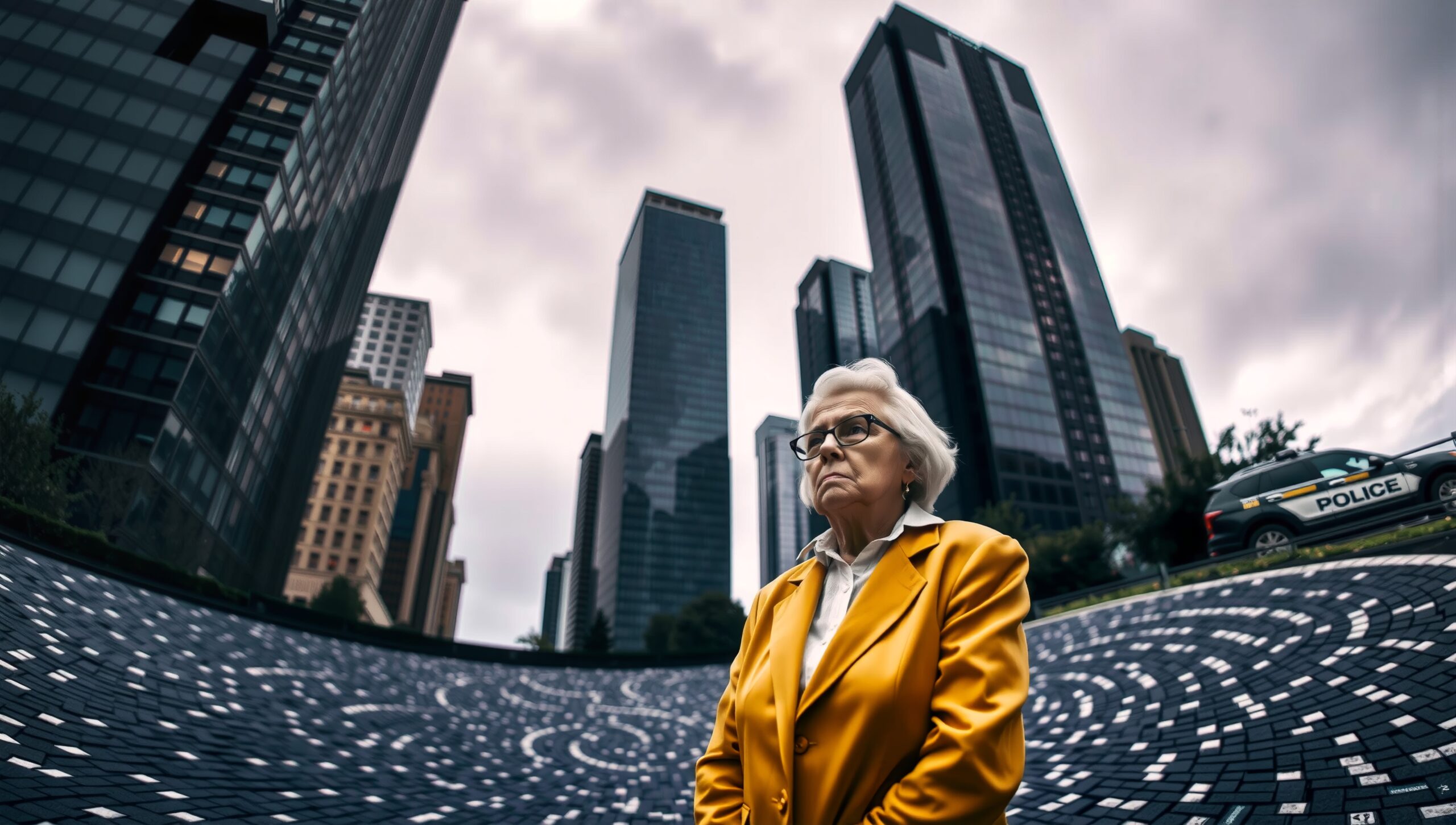 Determined woman in urban landscape