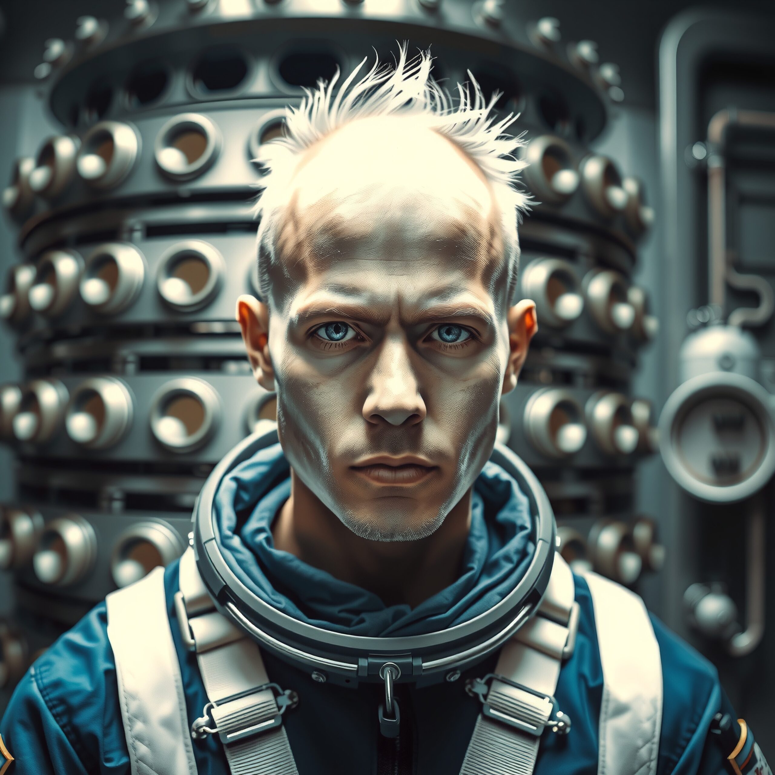 Futuristic Tech Worker in Space Station