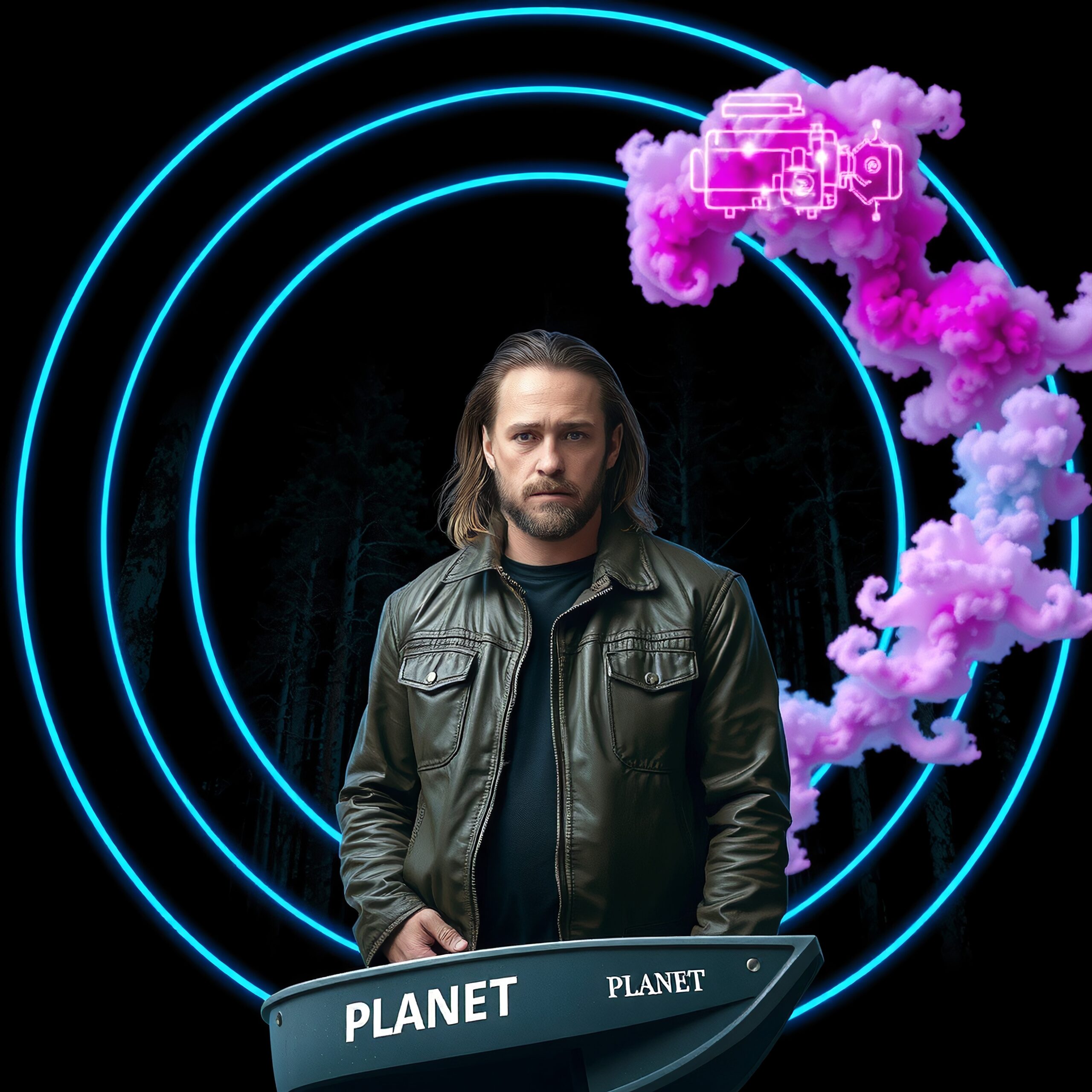 Man in Surreal Forest Scene