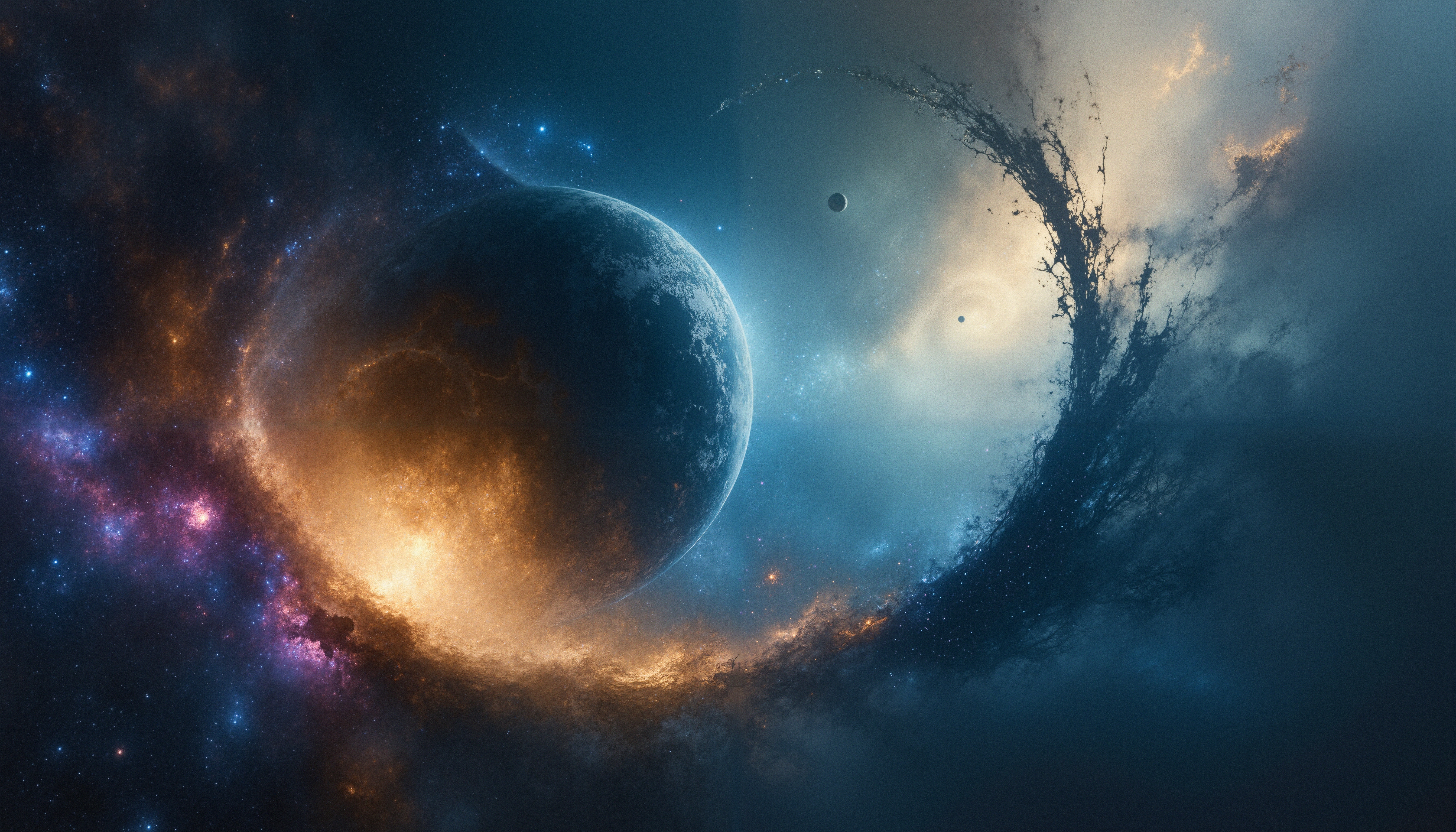 Cosmic Nebula and Planet in Deep Space