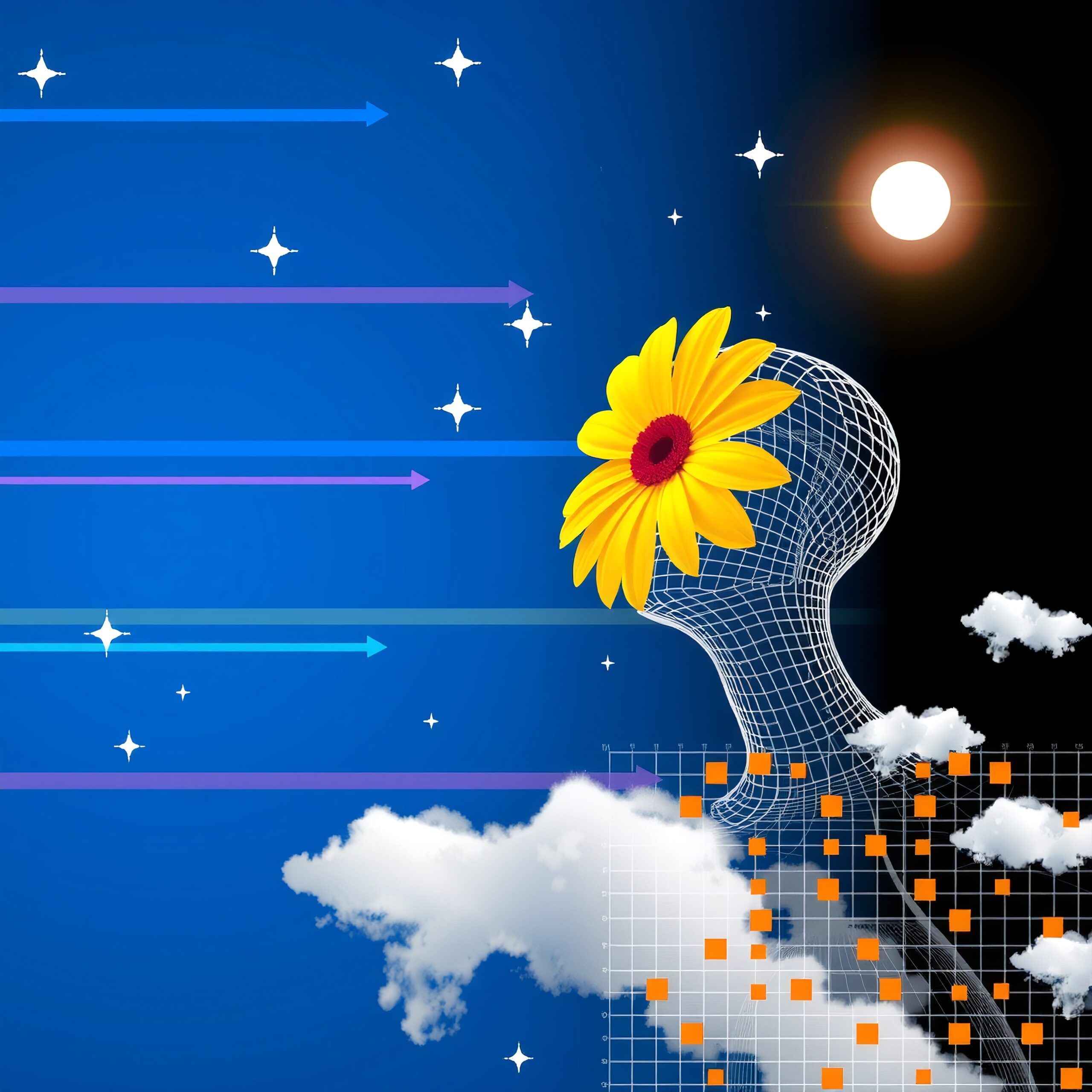 Surreal Head with Flower Bloom