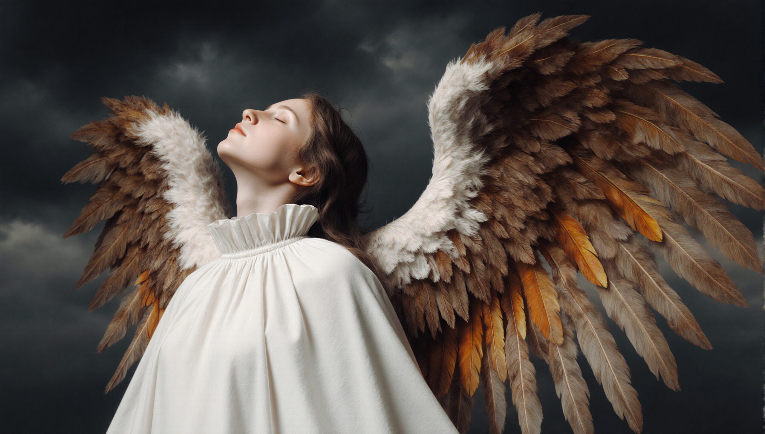 Ethereal Angel Against Dark Clouds